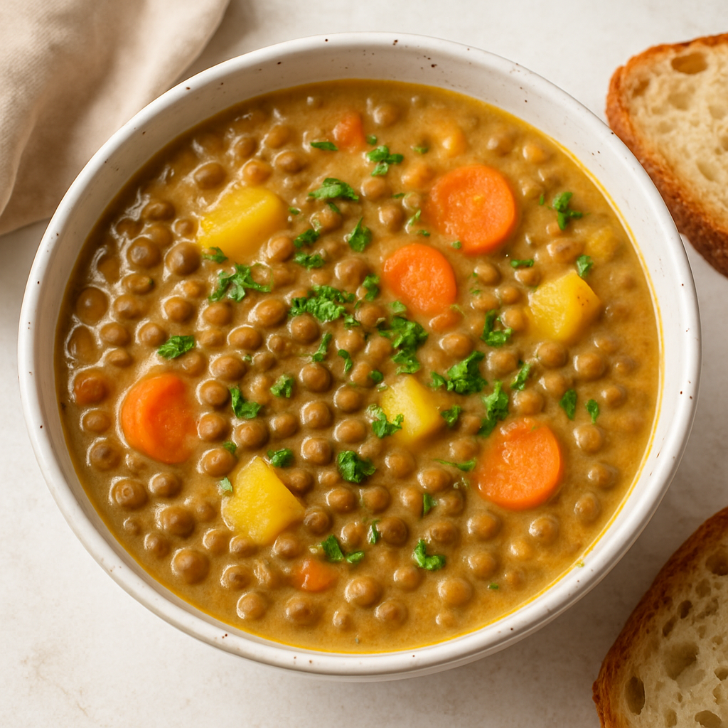 🥣 Creamy Lentil Stew with Vegetables – Healthy One-Pot Vegan Meal