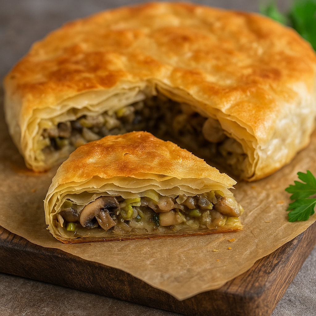 🥧 Mushroom and Leek Phyllo Pie (Vegan)