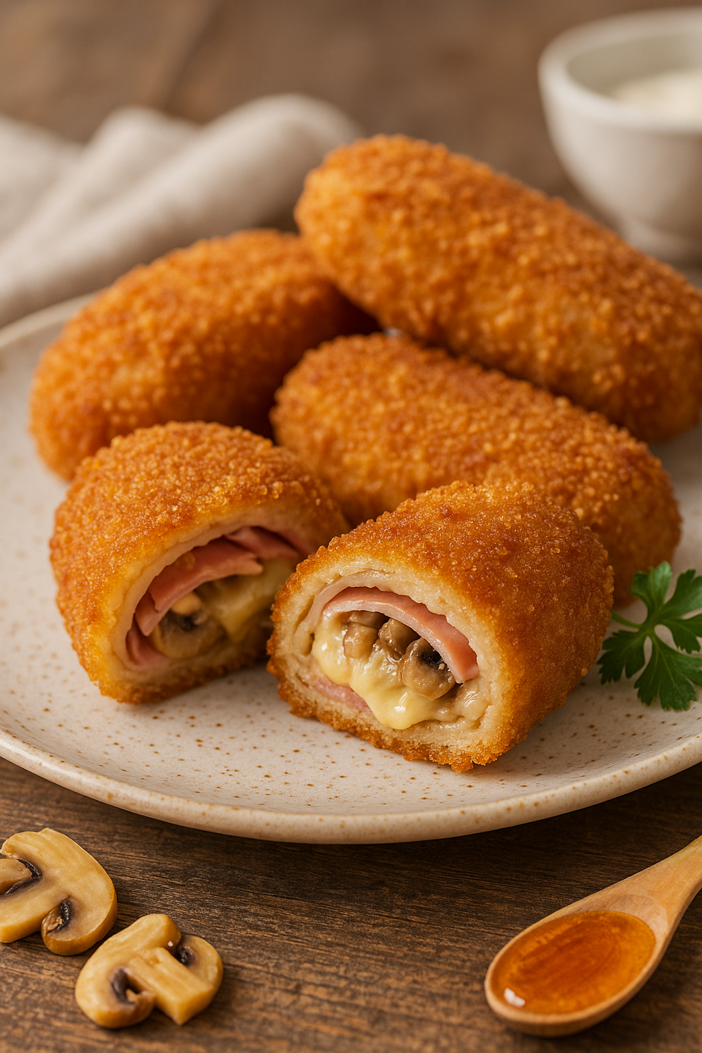 🧀🥓🍄 Breaded Crepes with Ham, Cheese & Mushrooms