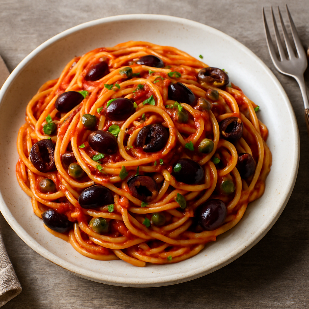 🍝 Spaghetti alla Puttanesca (Bold, Briny, and 100% Plant-Based)