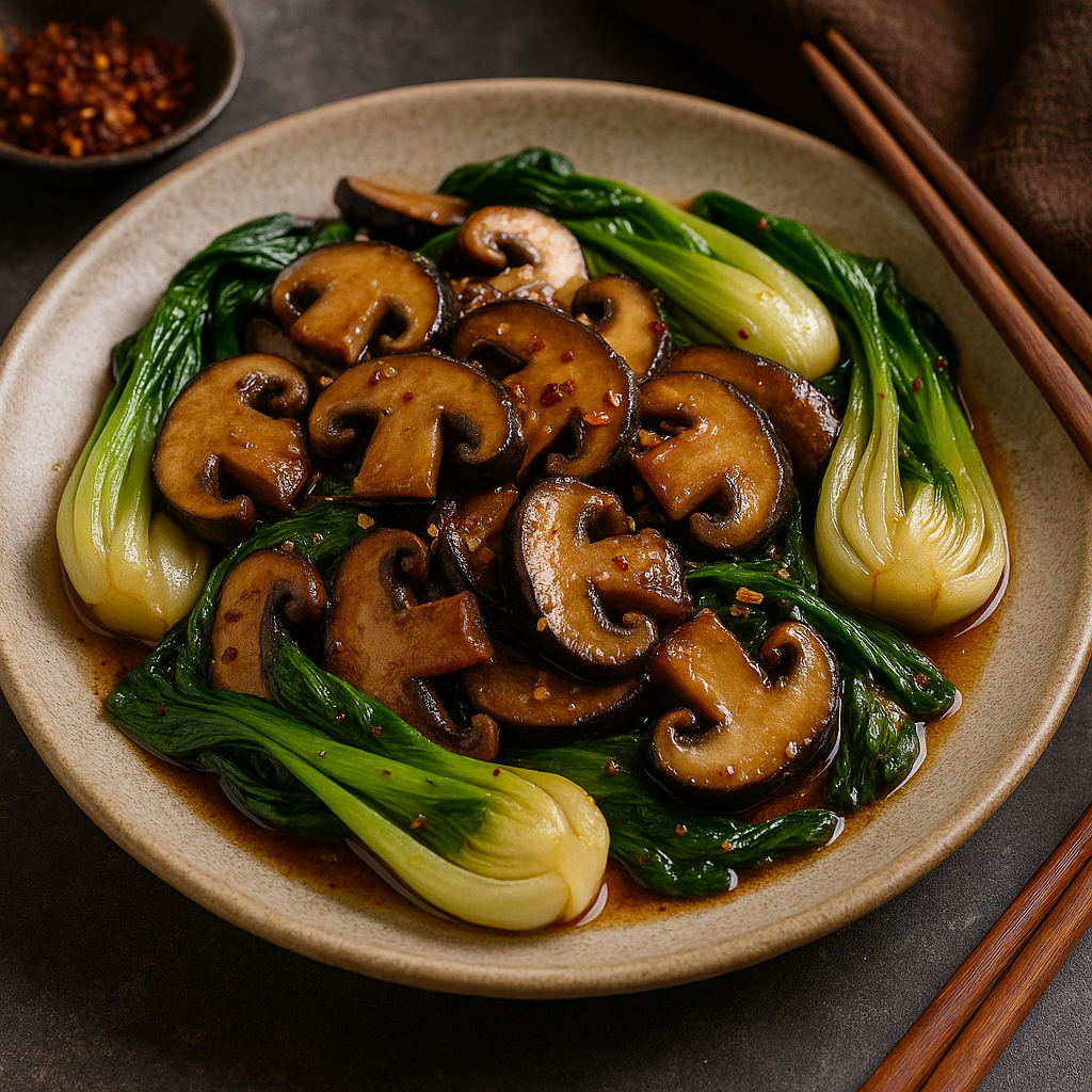🍄 Stir-Fried Mushrooms with Garlic & Bok Choy (Vegan, Savory & Quick)