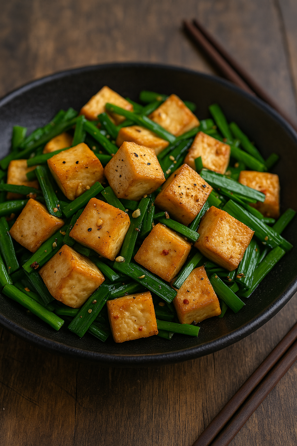 🥬 Stir-Fried Tofu with Garlic Chives (Fragrant, Light & Plant-Based)