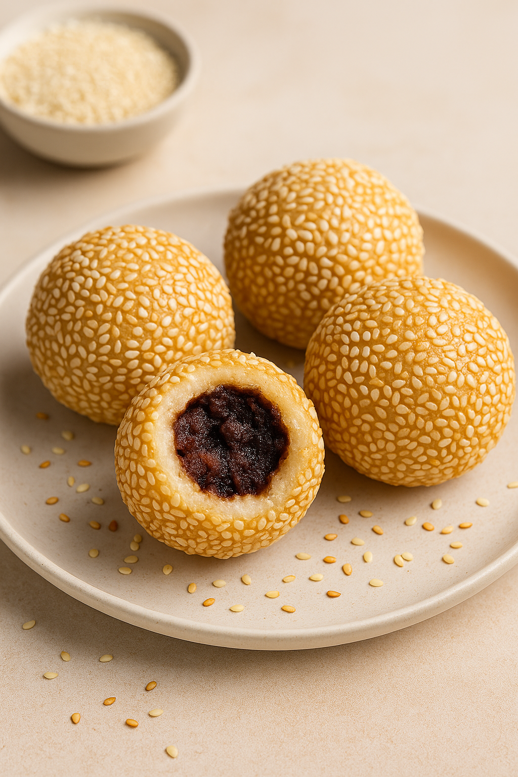 🍡 Sesame Rice Balls with Sweet Red Bean Filling