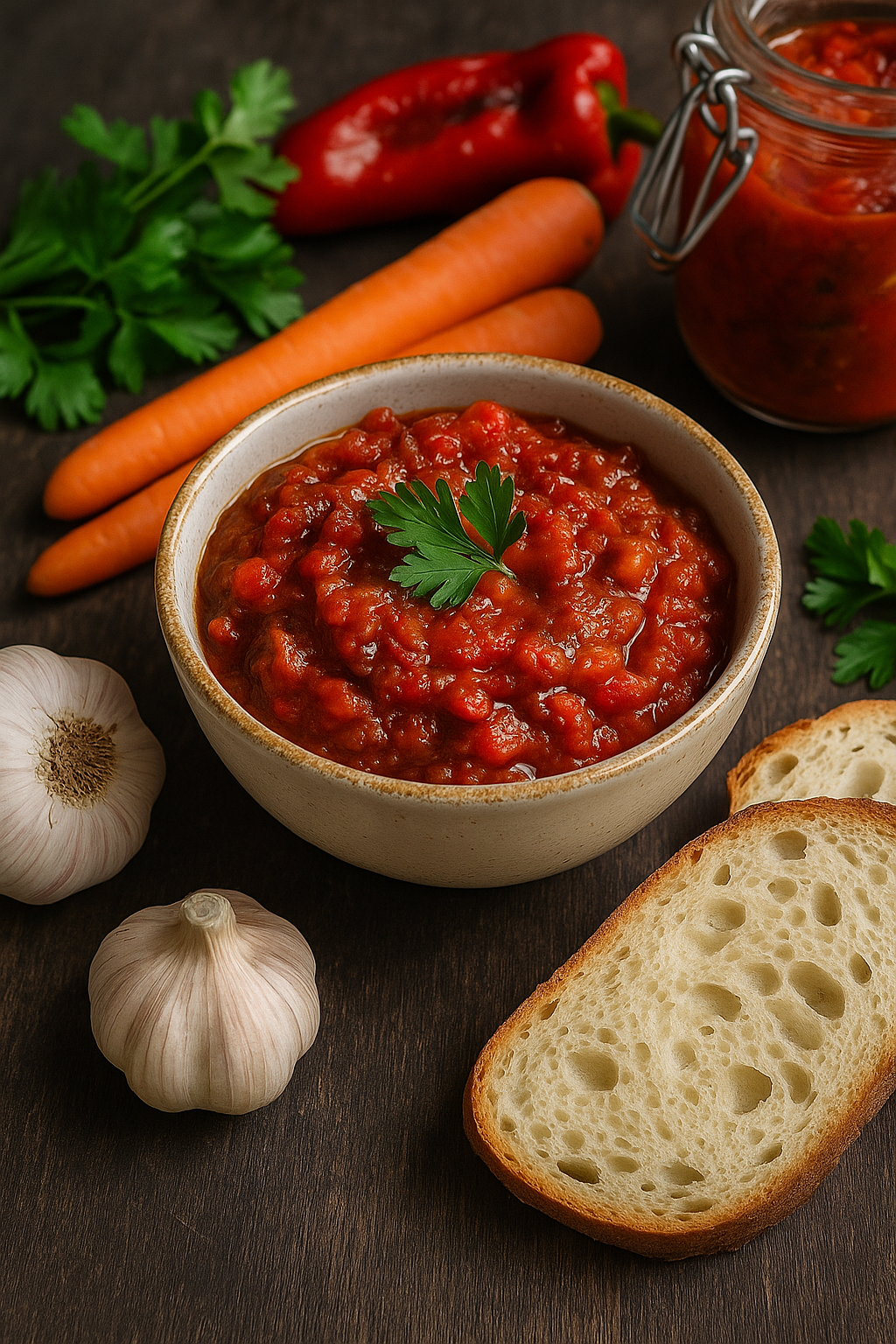 Image for recipe: Lutenitsa 🍅 Bulgarian Pepper–Tomato Relish 🇧🇬 (Ljutenica)