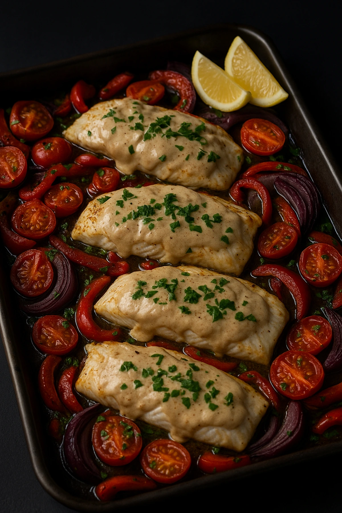 Garlic Tahini Baked Fish Tray 🐟🇱🇧