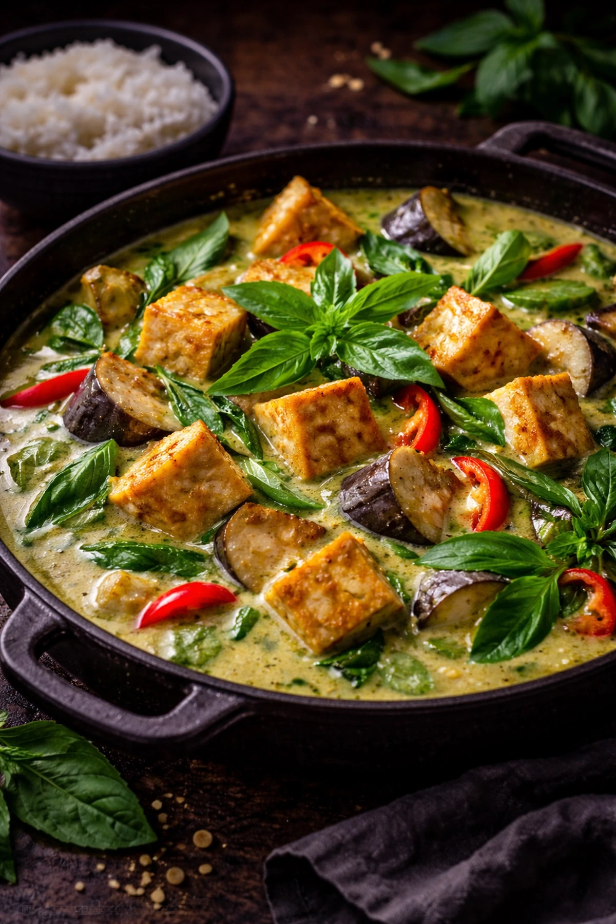 Thai Green Curry Tofu with Eggplant 🥥🌿