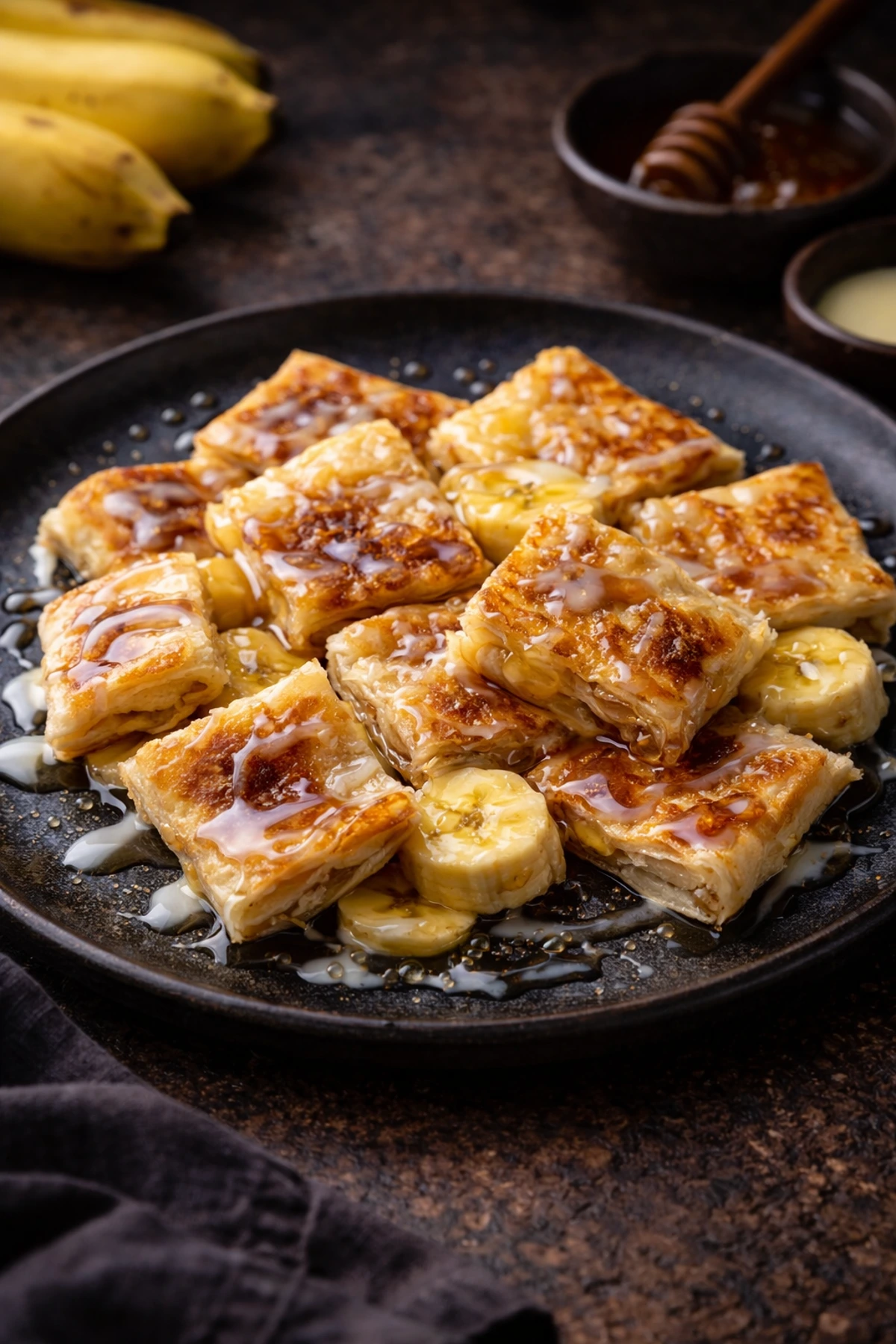 Image for recipe: Thai Roti Pancake with Banana and Honey Roti Kluay 🍌🥞