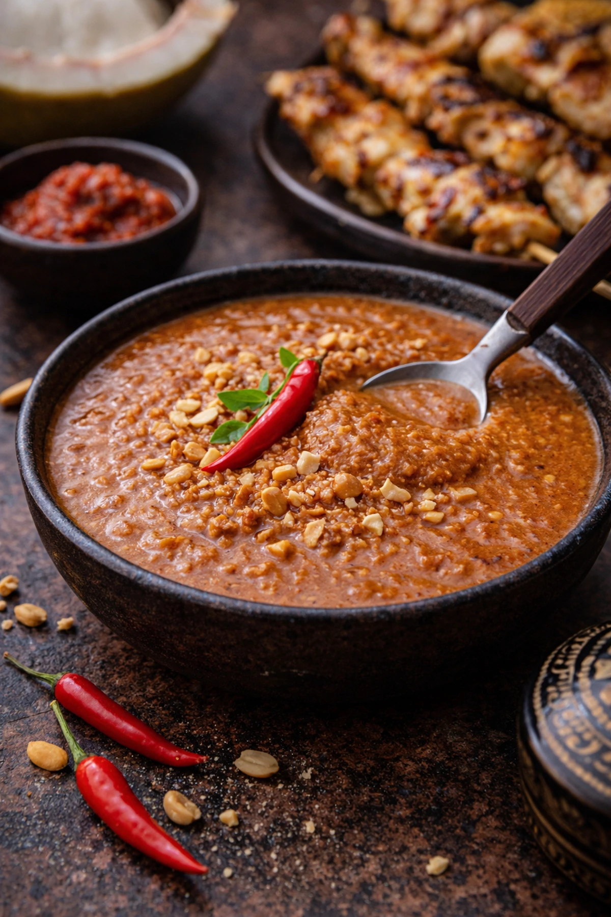 Image for recipe: Thai Peanut Chili Sauce Nam Jim Satay 🌶️🥜
