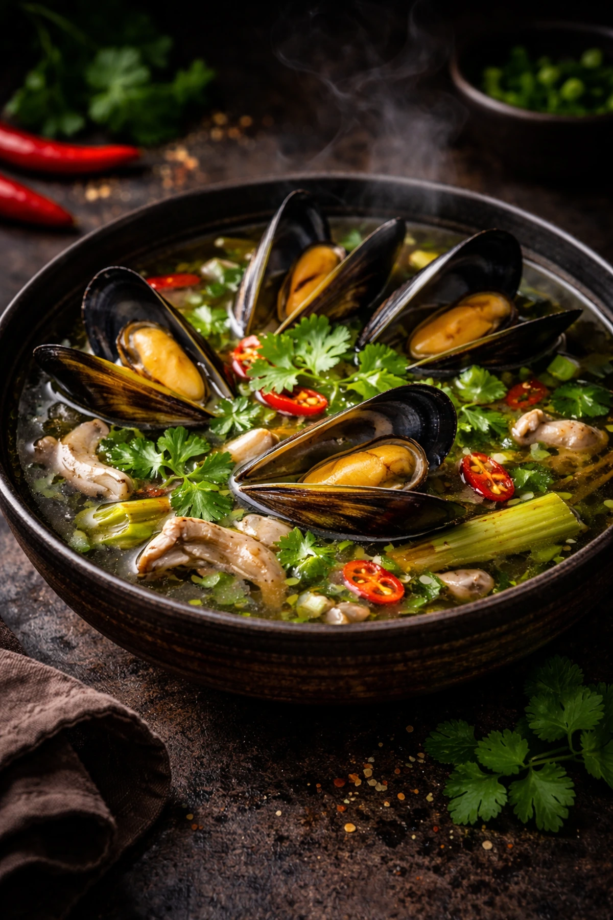 Image for recipe: Thai Mussel and Lemongrass Soup Tom Yum Hoi Mussel 🦪🌿
