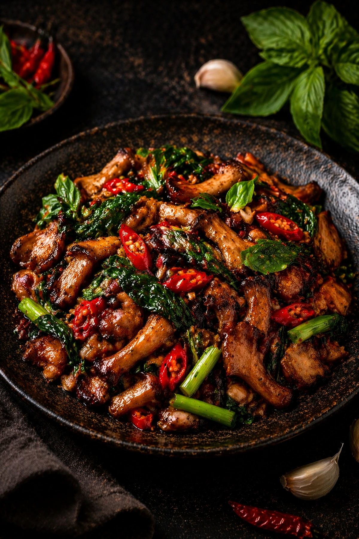 Image for recipe: Thai Crispy Mushroom Basil Stir Fry Pad Krapow Hed 🌿🍄