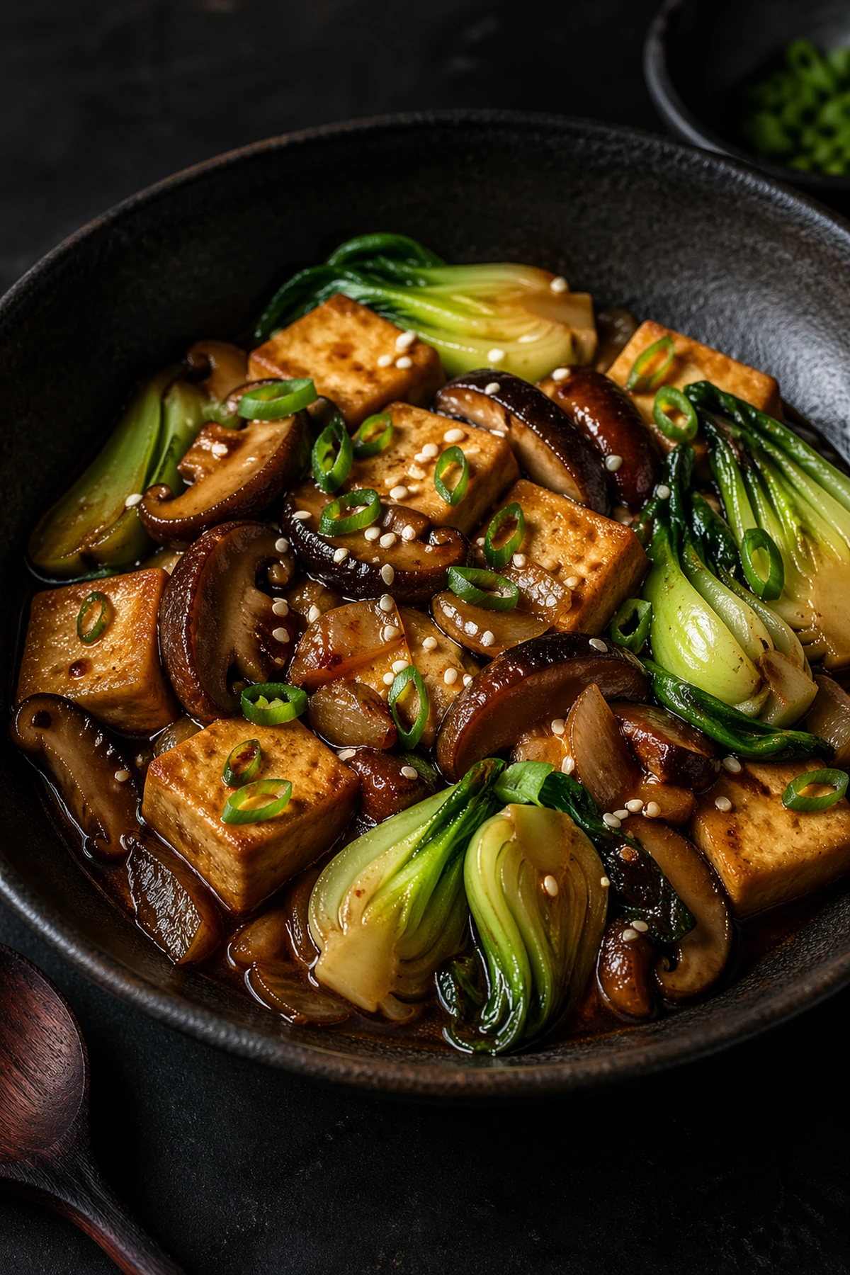 Image for recipe: Chinese Braised Tofu with Shiitake and Bok Choy 🥢✨
