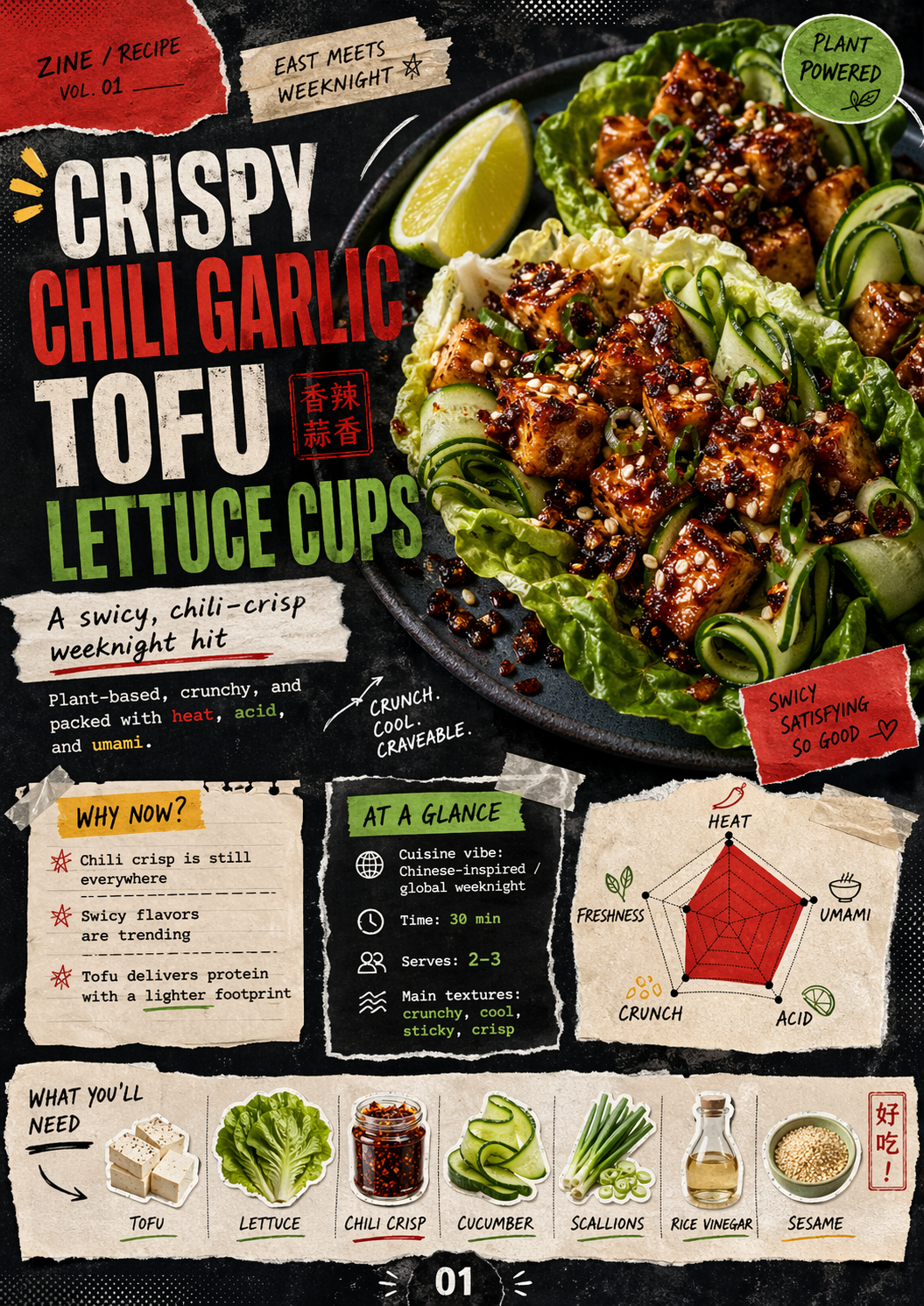 Image for recipe: Crispy Chili Garlic Tofu Lettuce Cups 🌶️🥬