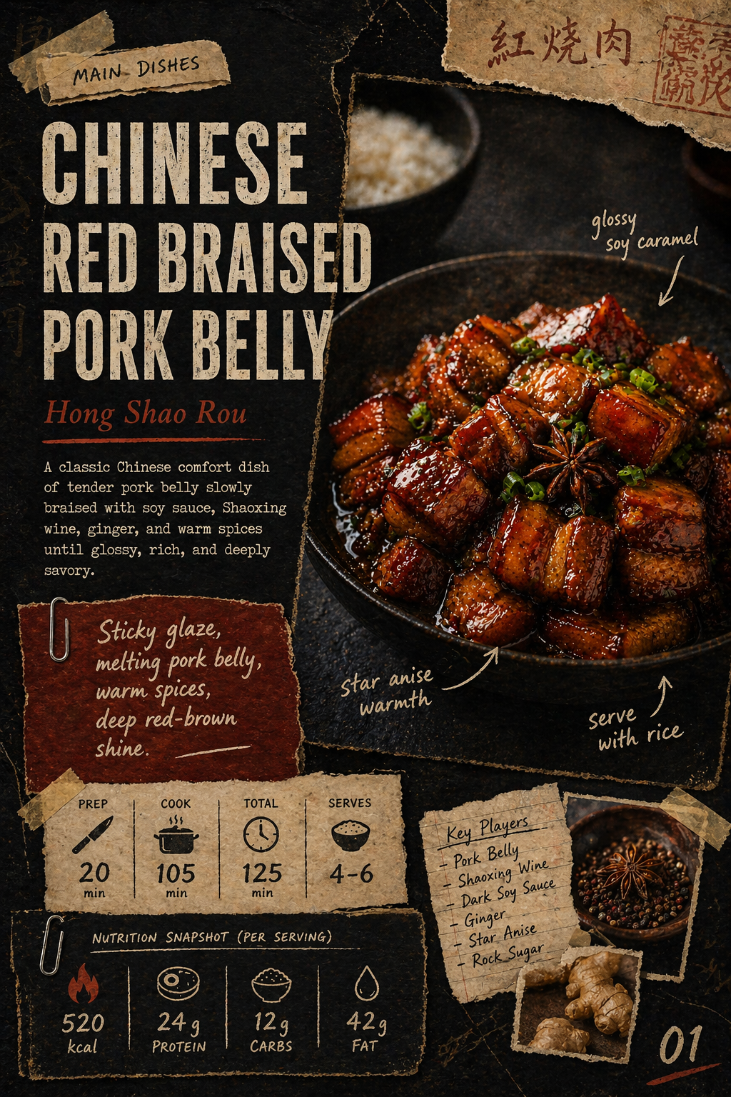 Image for recipe: Chinese Red Braised Pork Belly Hong Shao Rou 🥢✨