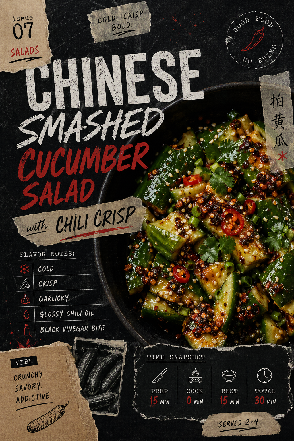 Image for recipe: Chinese Smashed Cucumber Salad with Chili Crisp 🥒✨