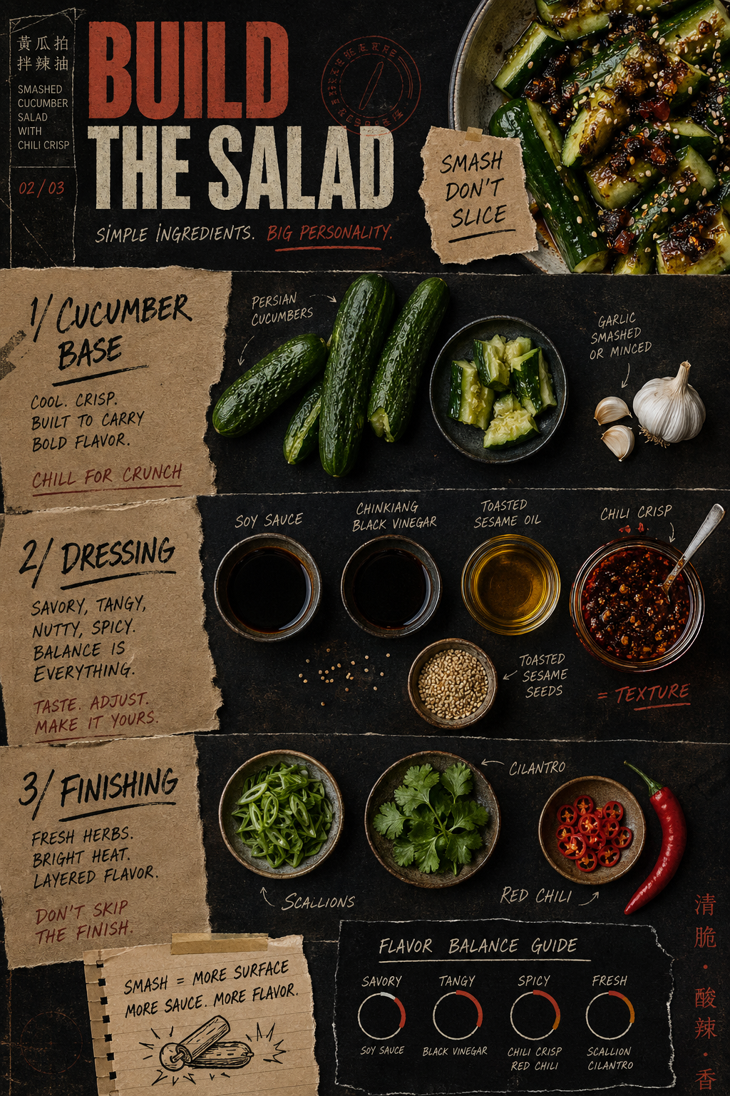 Image for recipe: Chinese Smashed Cucumber Salad with Chili Crisp 🥒✨