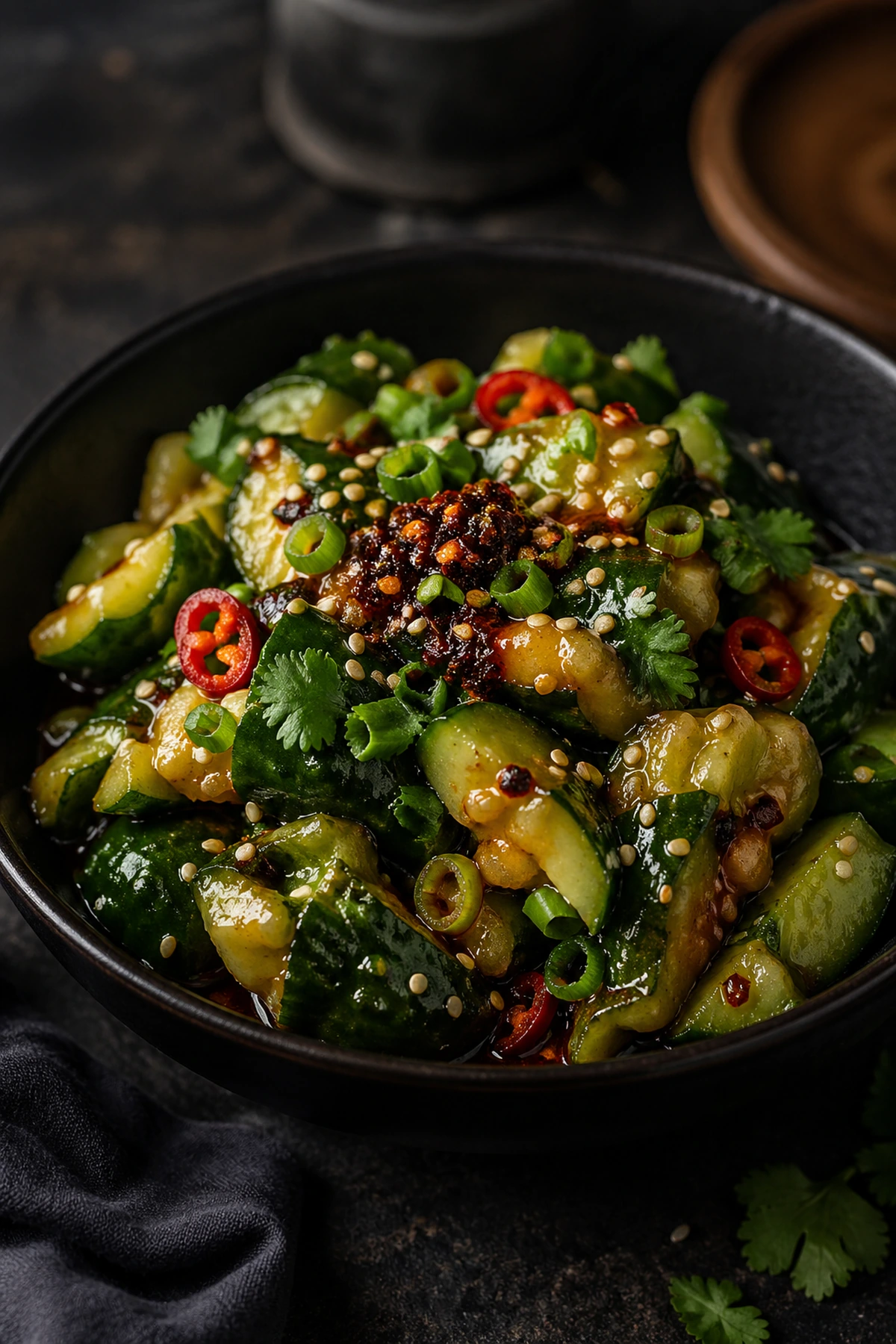 Chinese Smashed Cucumber Salad with Chili Crisp 🥒✨