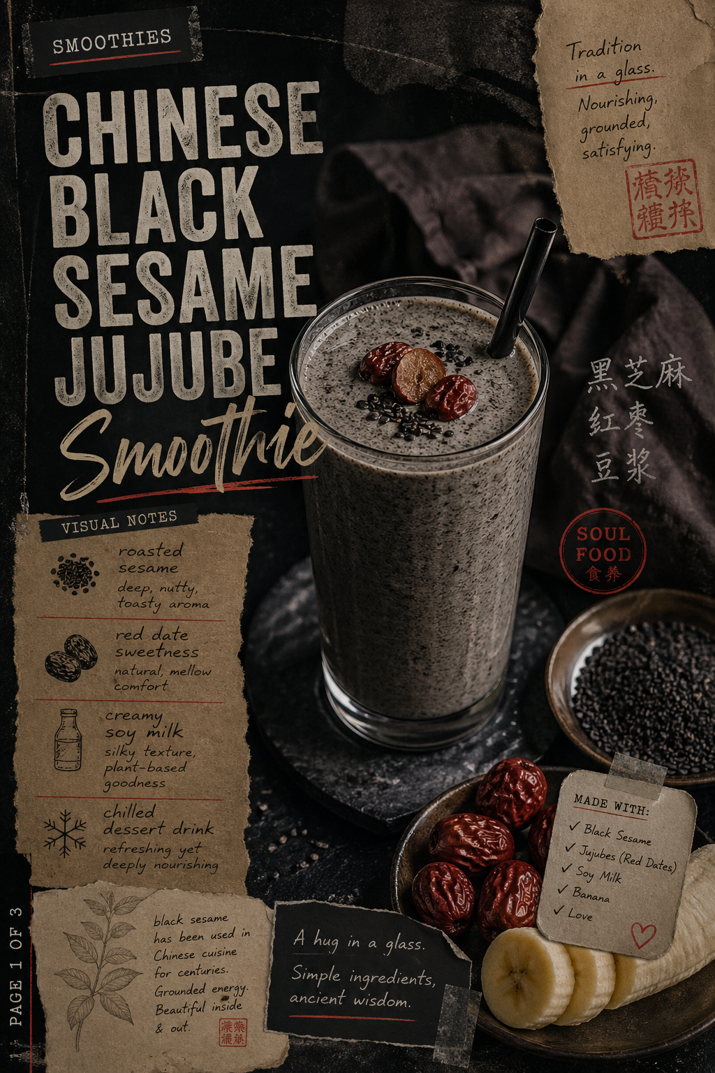 Image for recipe: Chinese Black Sesame Jujube Smoothie 🖤🥤