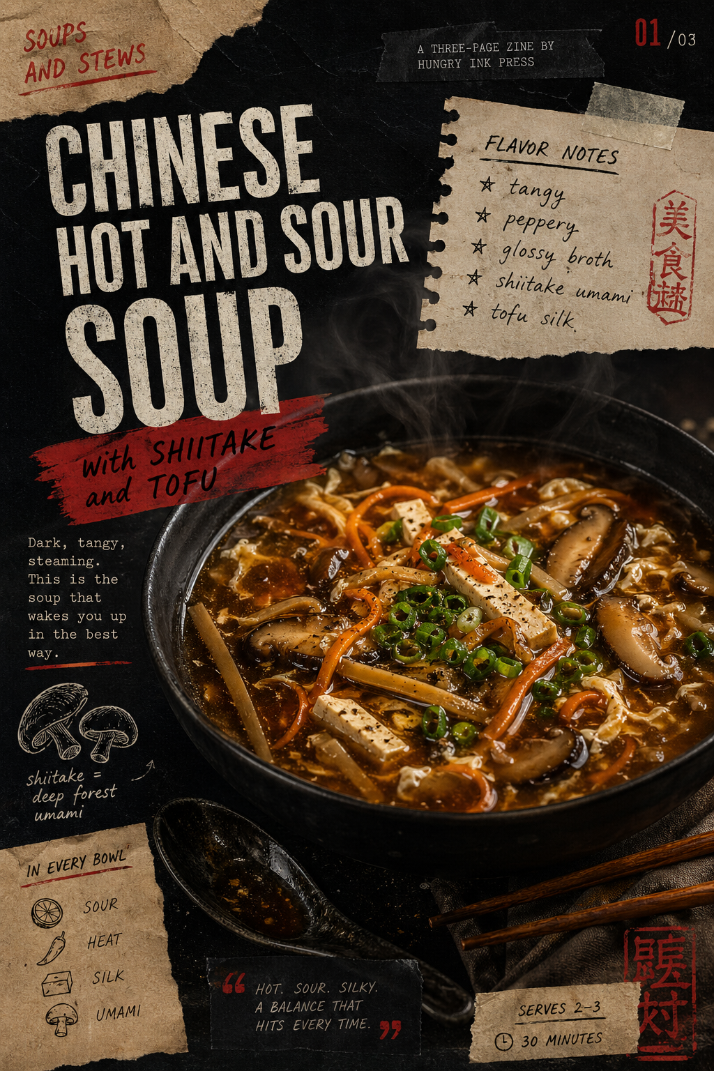 Image for recipe: Chinese Hot and Sour Soup with Shiitake and Tofu 🥣✨