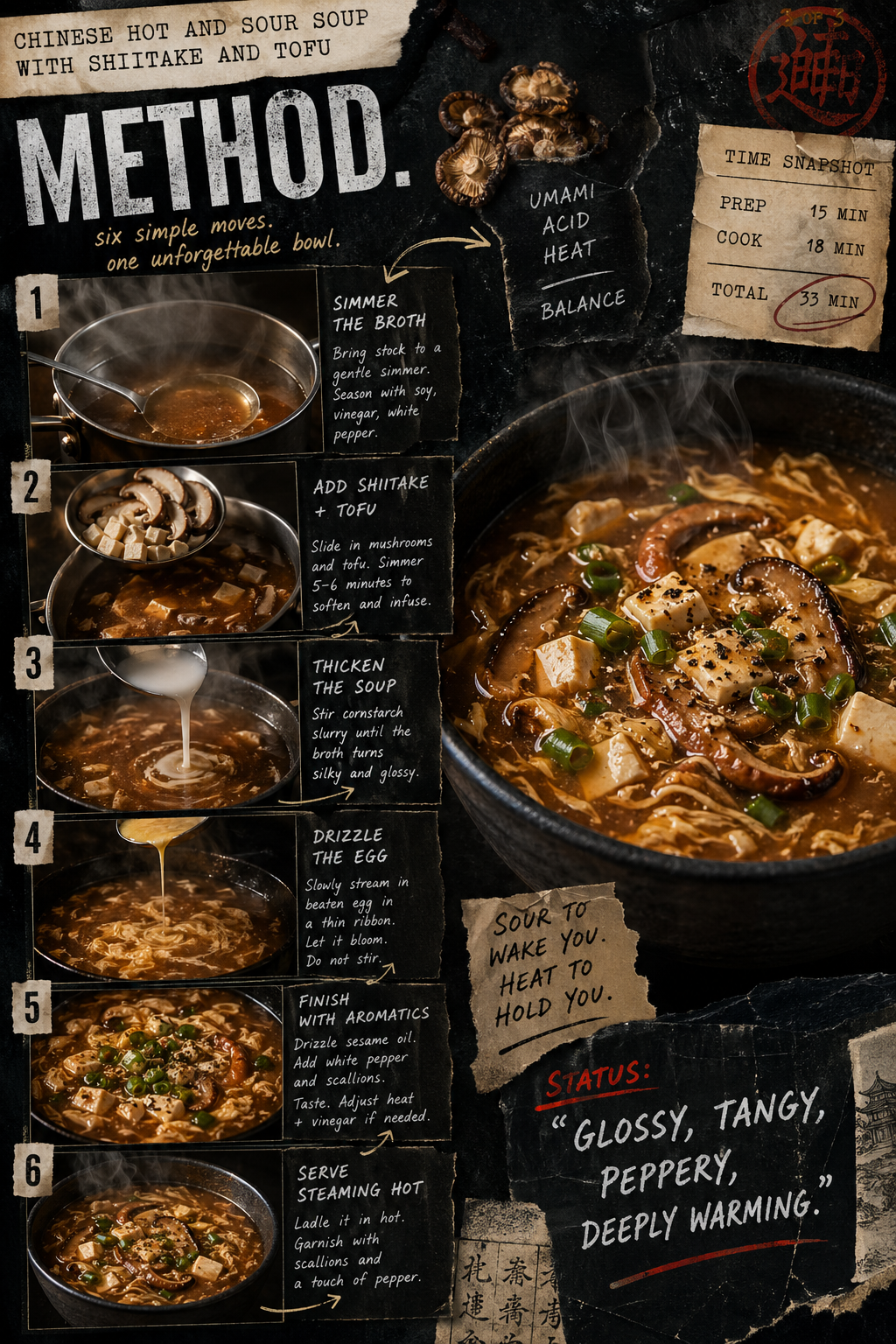 Image for recipe: Chinese Hot and Sour Soup with Shiitake and Tofu 🥣✨
