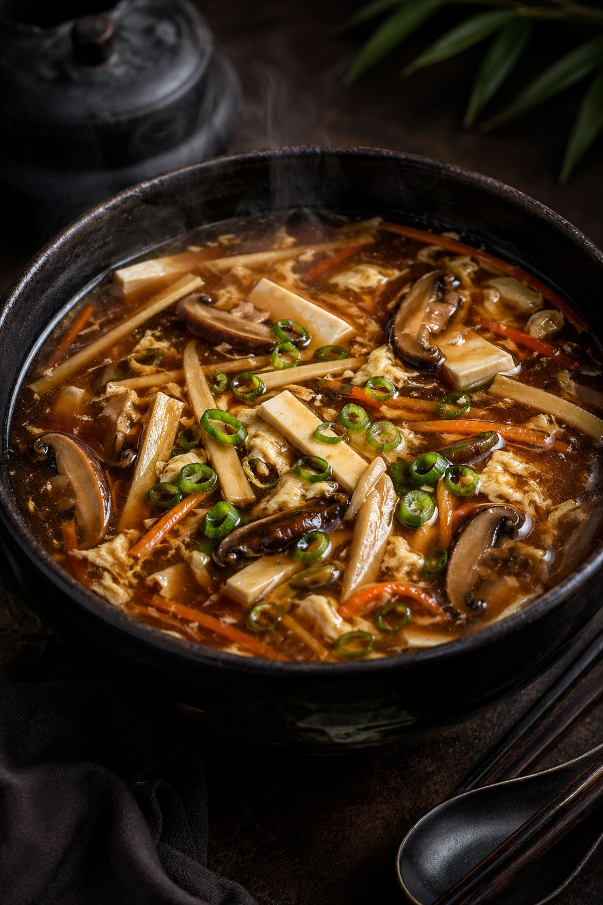 Chinese Hot and Sour Soup with Shiitake and Tofu 🥣✨