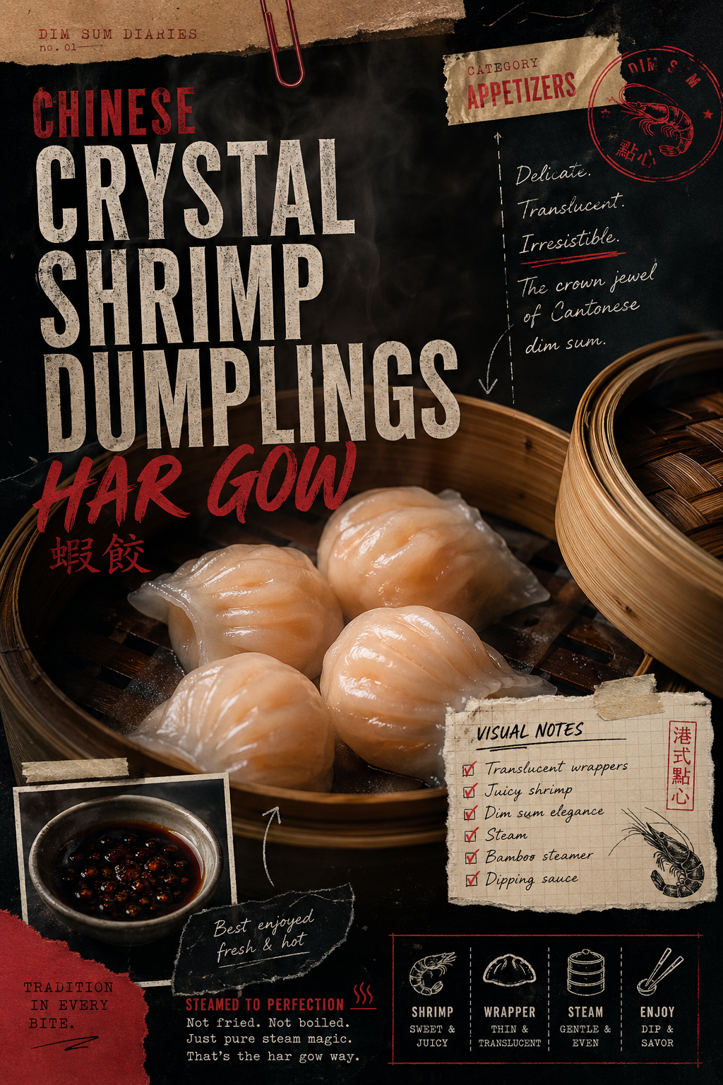Image for recipe: Chinese Crystal Shrimp Dumplings Har Gow 🥟✨