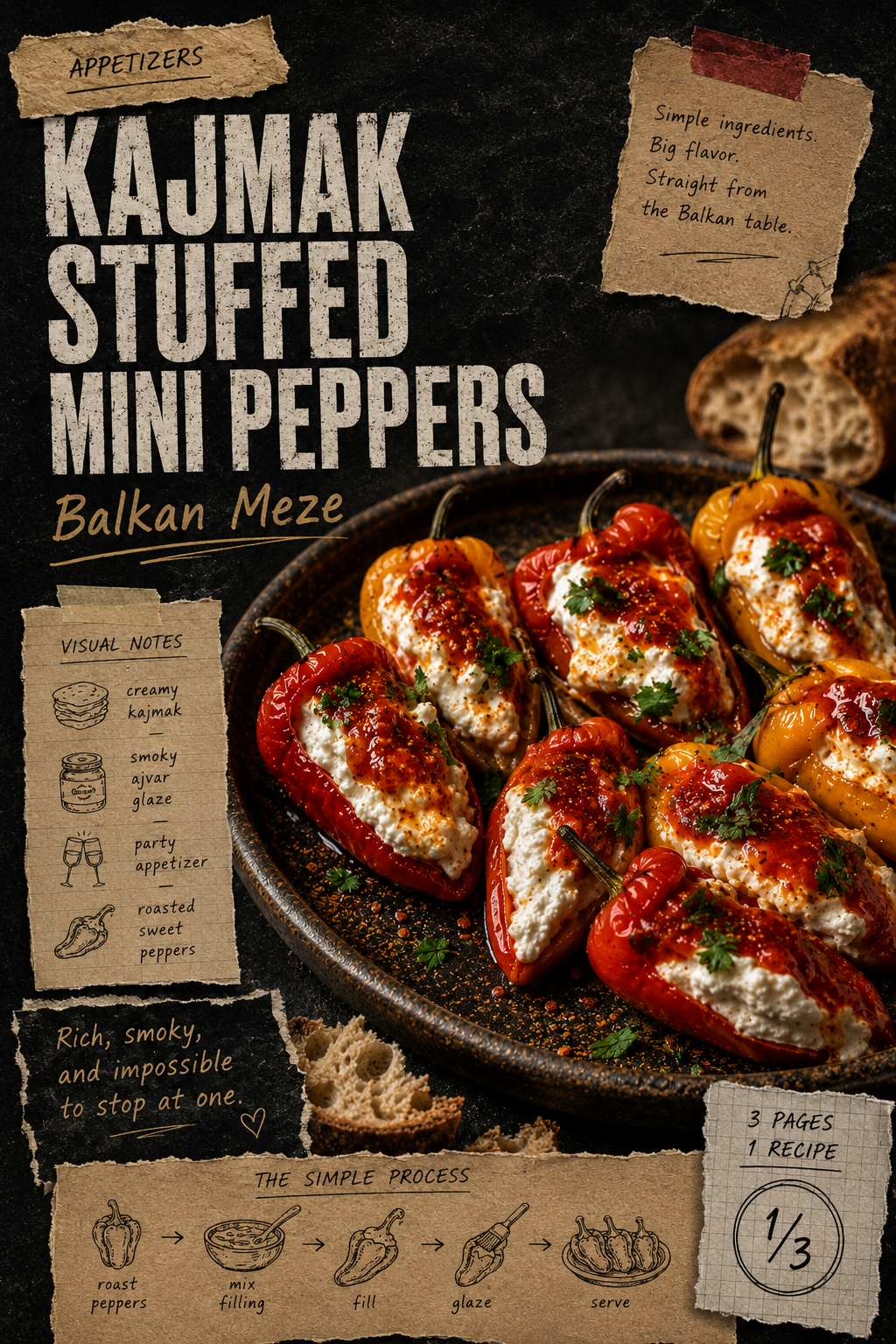 Image for recipe: Kajmak Stuffed Mini Peppers Balkan Meze 🌶️🧀