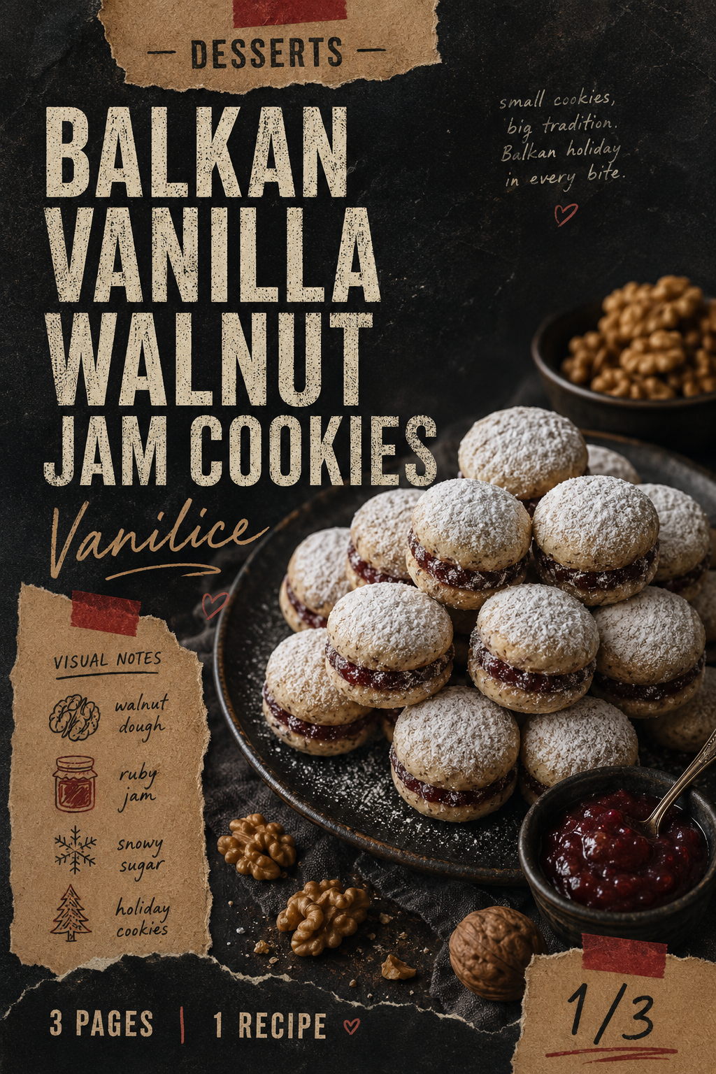 Image for recipe: Balkan Vanilla Walnut Jam Cookies Vanilice 🍓✨