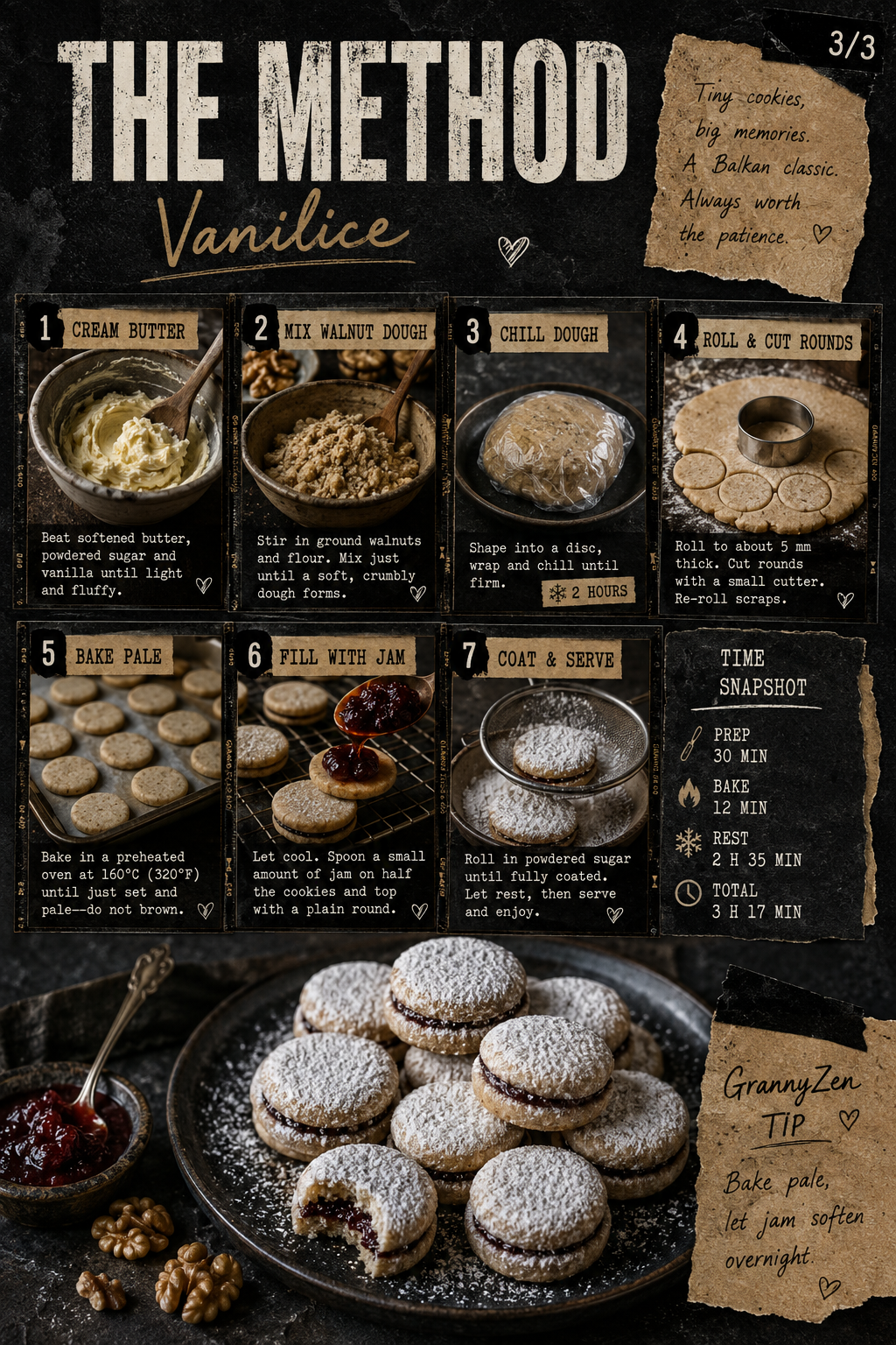 Image for recipe: Balkan Vanilla Walnut Jam Cookies Vanilice 🍓✨