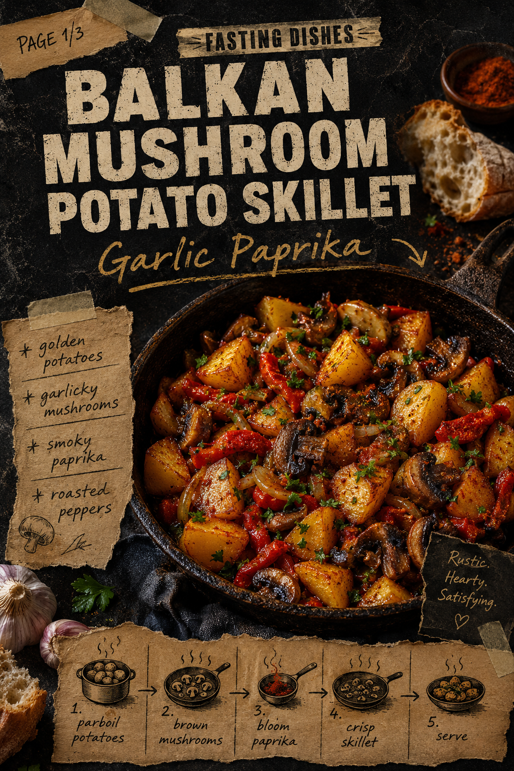 Image for recipe: Balkan Mushroom Potato Skillet with Garlic Paprika 🍄✨
