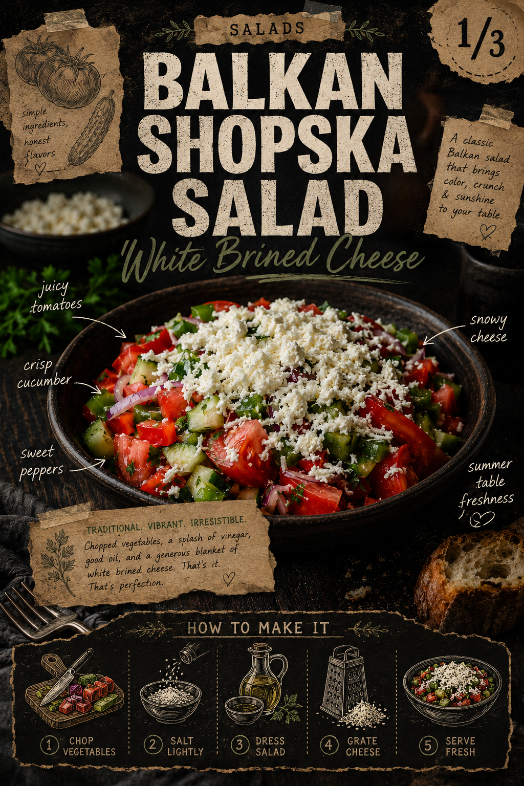 Image for recipe: Balkan Shopska Salad with White Brined Cheese 🥗✨