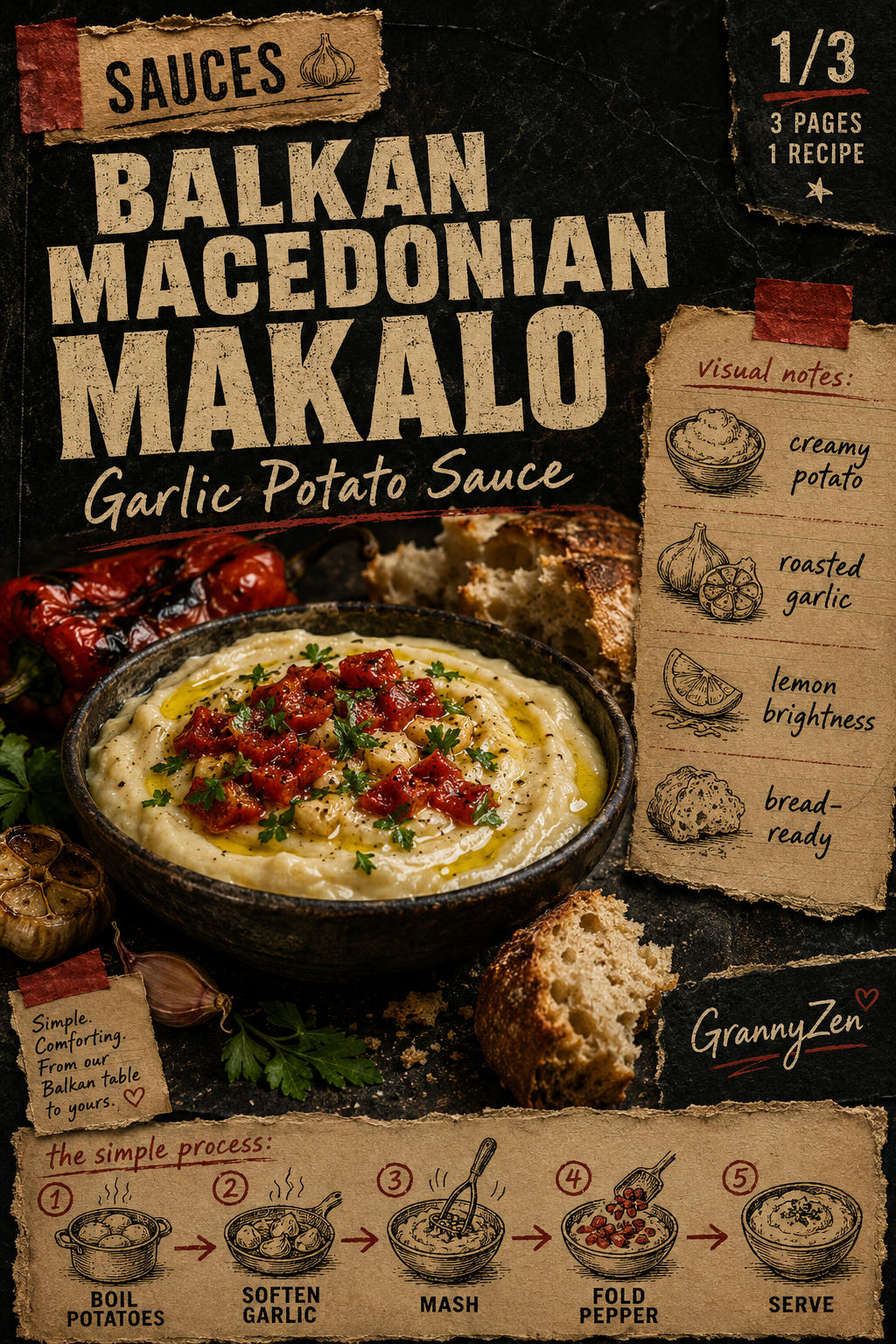 Image for recipe: Balkan Macedonian Makalo Garlic Potato Sauce 🧄✨