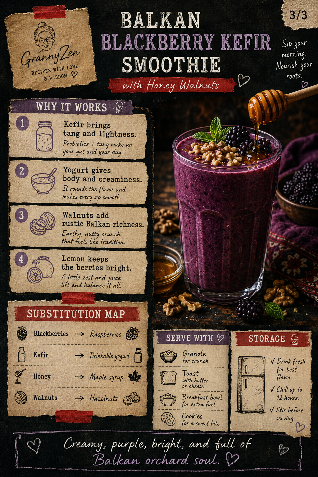 Image for recipe: Balkan Blackberry Kefir Smoothie with Honey Walnuts 🫐✨