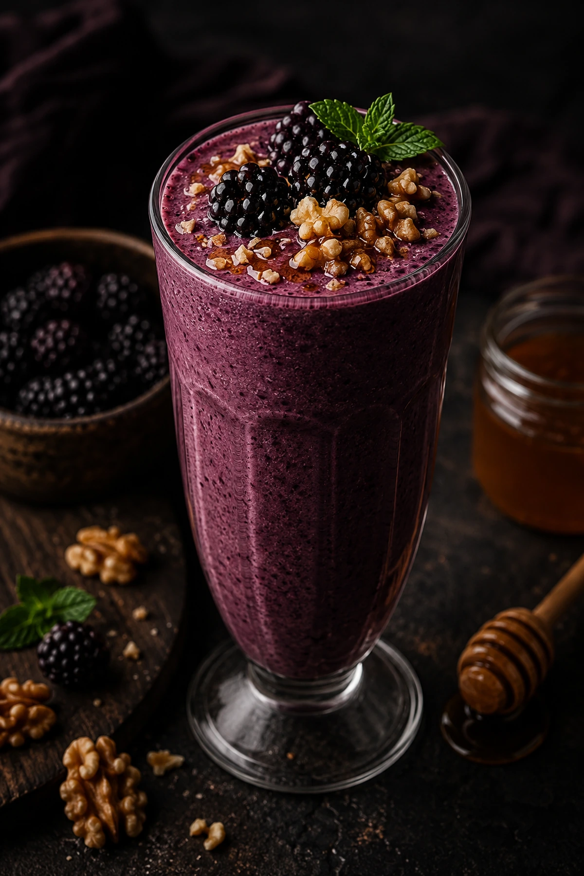 Balkan Blackberry Kefir Smoothie with Honey Walnuts 🫐✨
