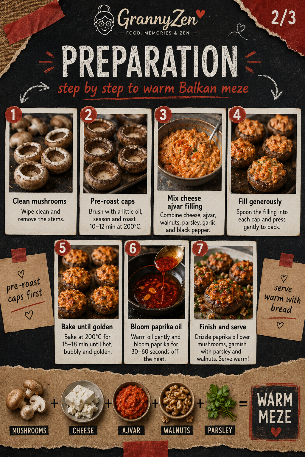 Image for recipe: Balkan Ajvar Cheese Stuffed Mushrooms 🍄✨