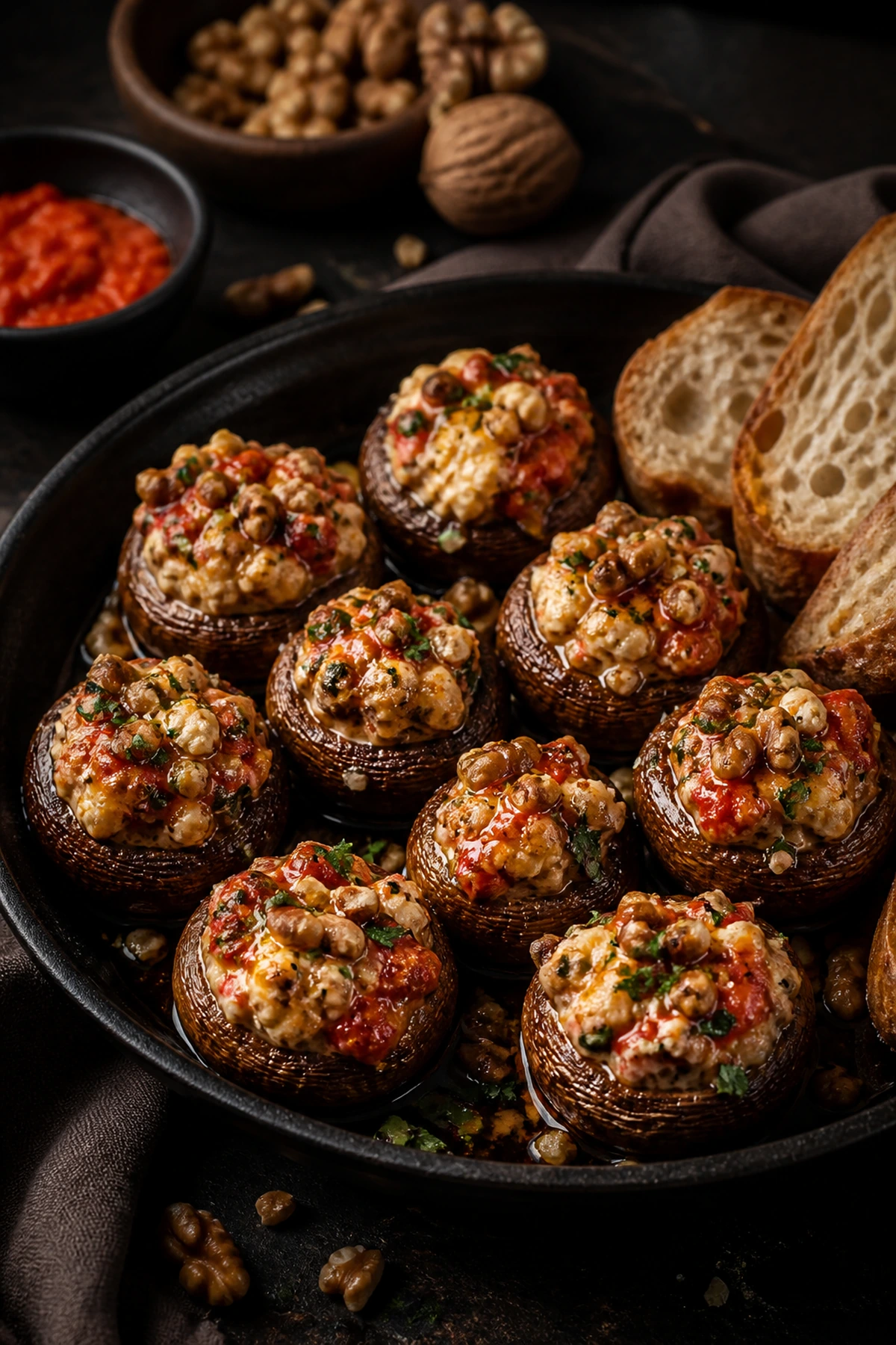 Balkan Ajvar Cheese Stuffed Mushrooms 🍄✨