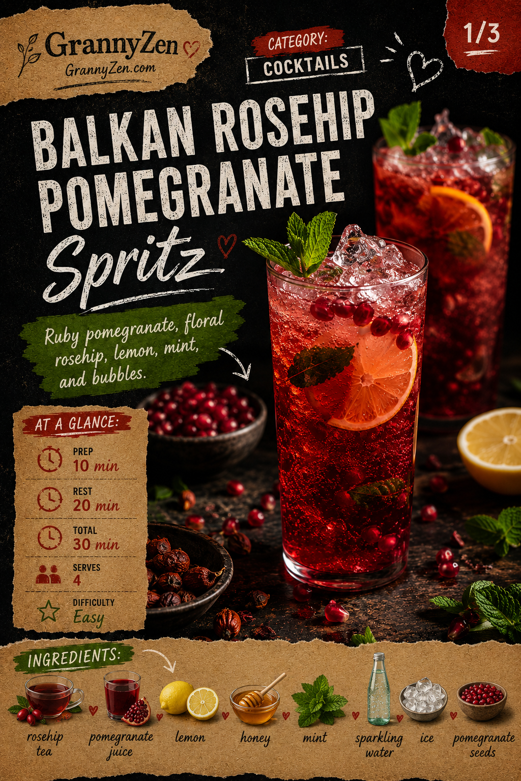 Image for recipe: Balkan Rosehip Pomegranate Spritz 🌹✨