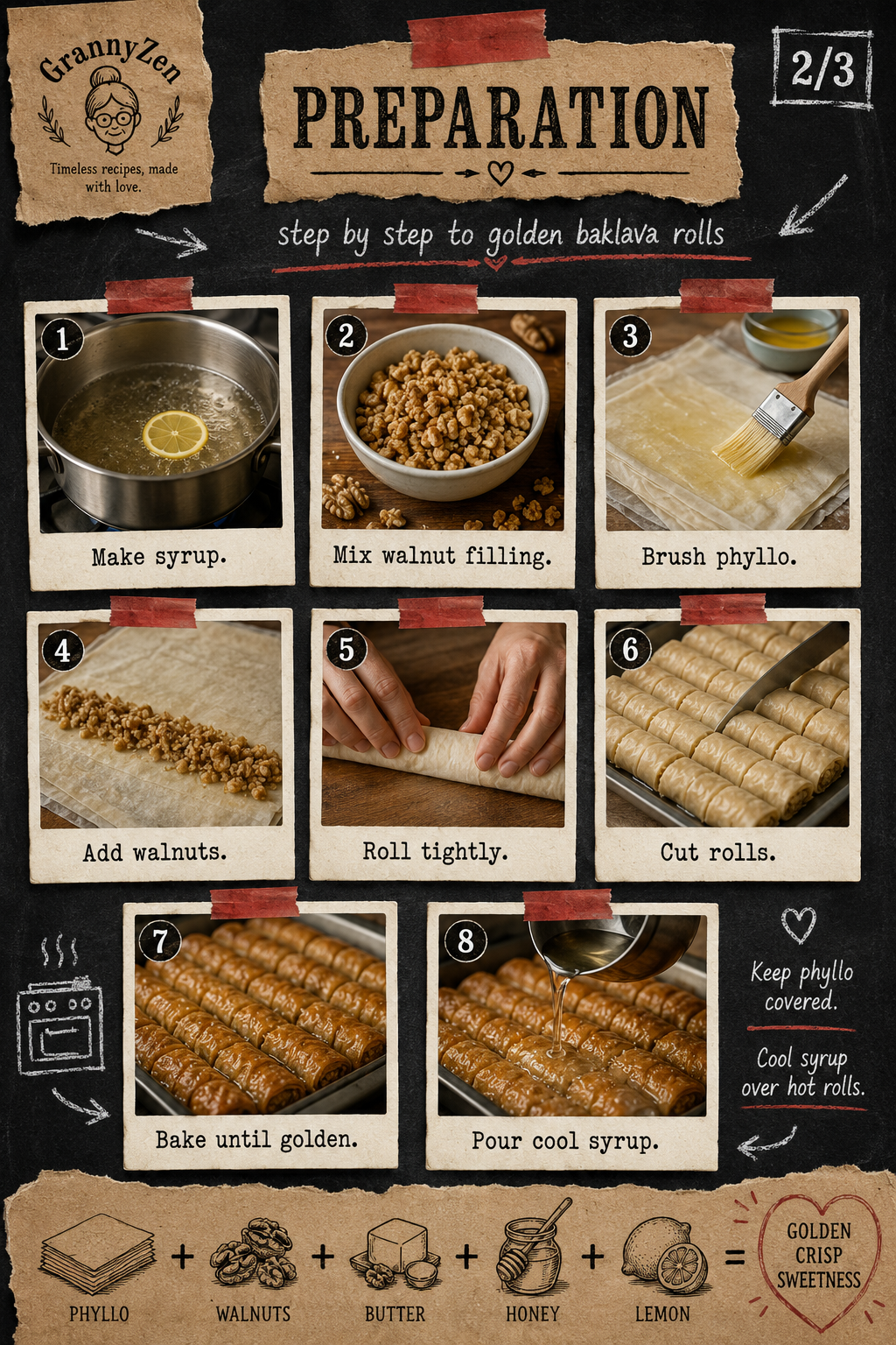 Image for recipe: Balkan Walnut Baklava Rolls with Honey Lemon Syrup 🍯✨