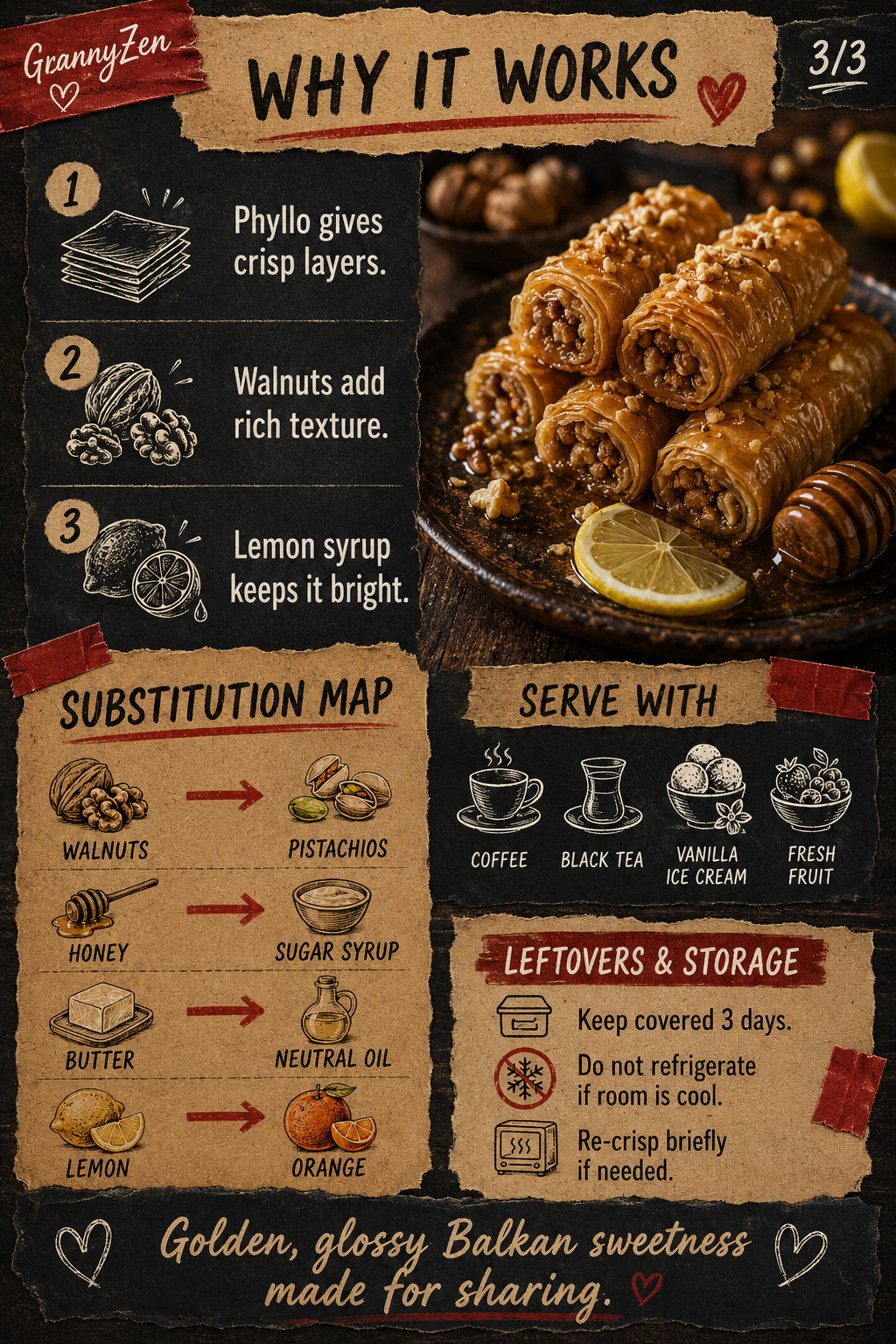 Image for recipe: Balkan Walnut Baklava Rolls with Honey Lemon Syrup 🍯✨