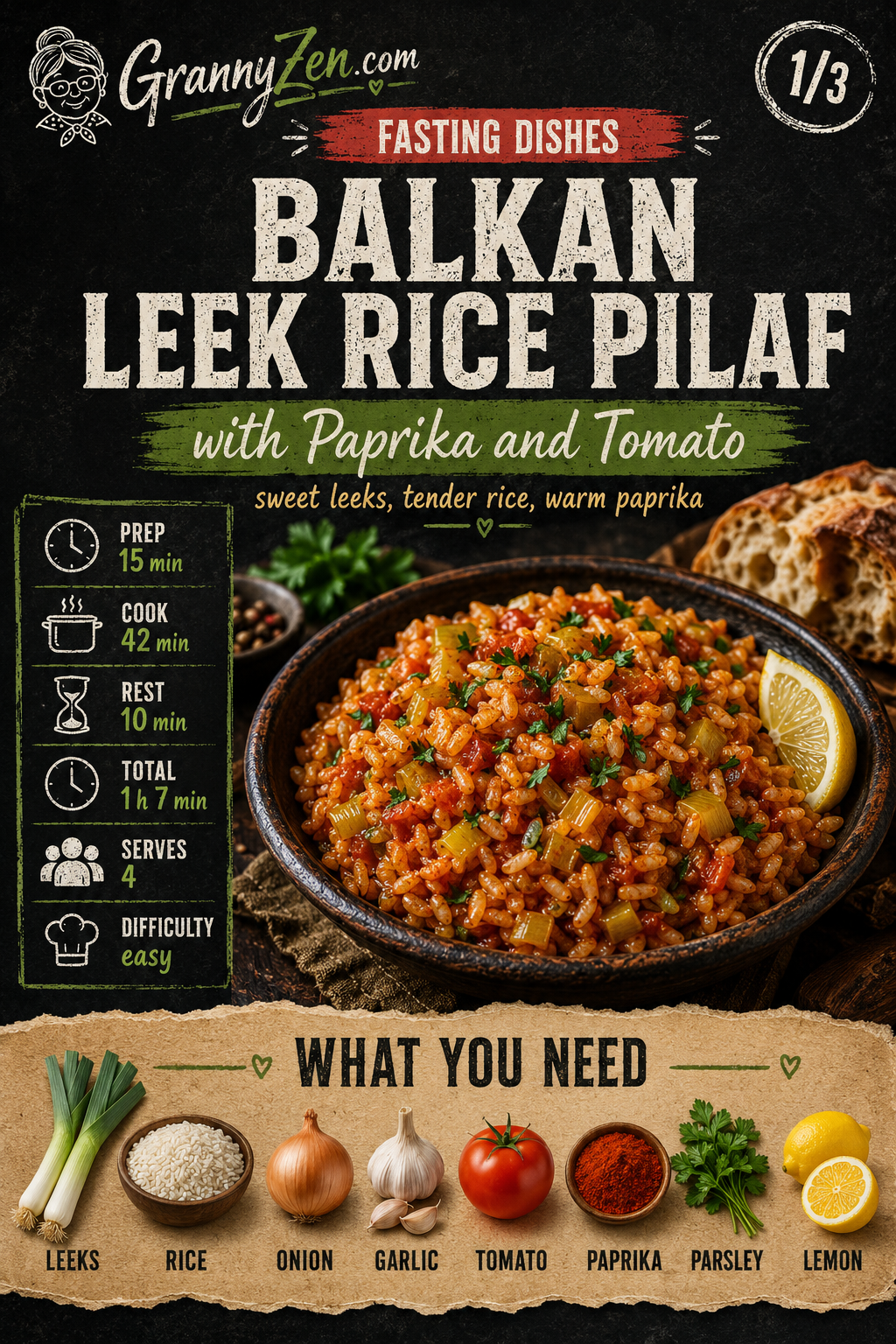 Image for recipe: Balkan Leek Rice Pilaf with Paprika and Tomato 🍚✨