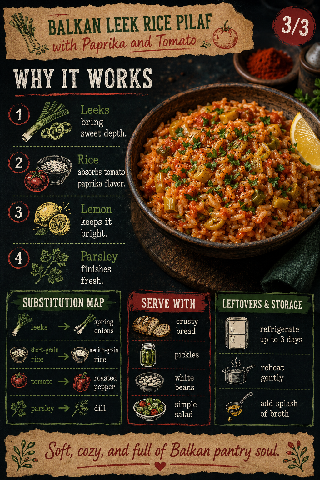 Image for recipe: Balkan Leek Rice Pilaf with Paprika and Tomato 🍚✨