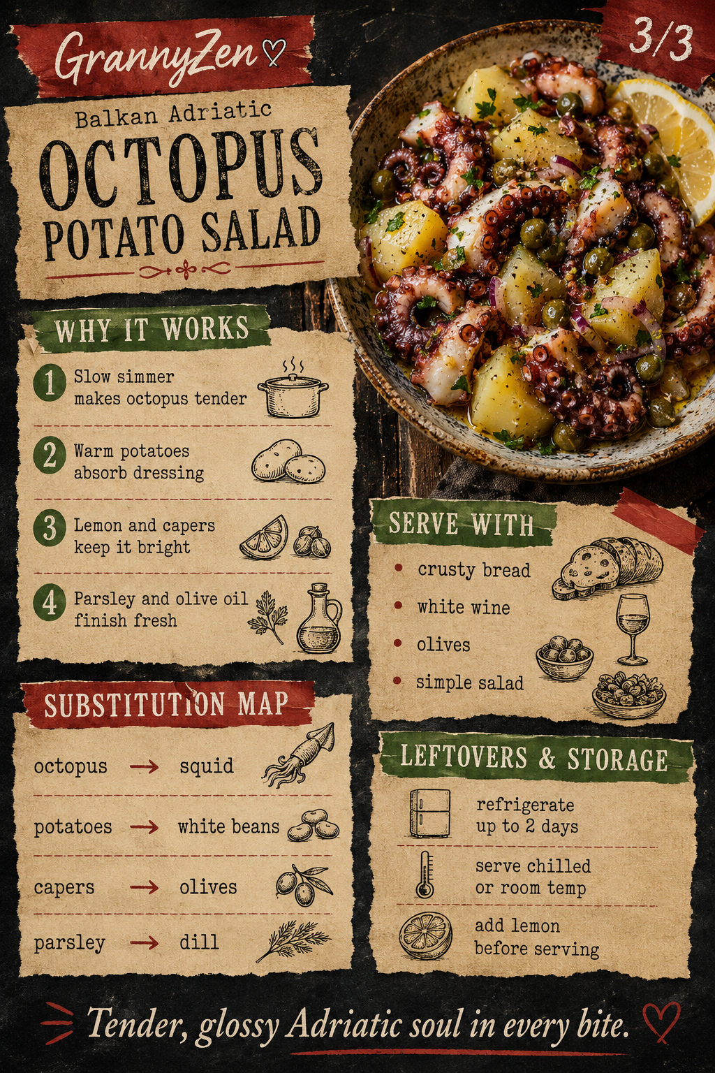 Image for recipe: Balkan Adriatic Octopus Potato Salad 🐙✨