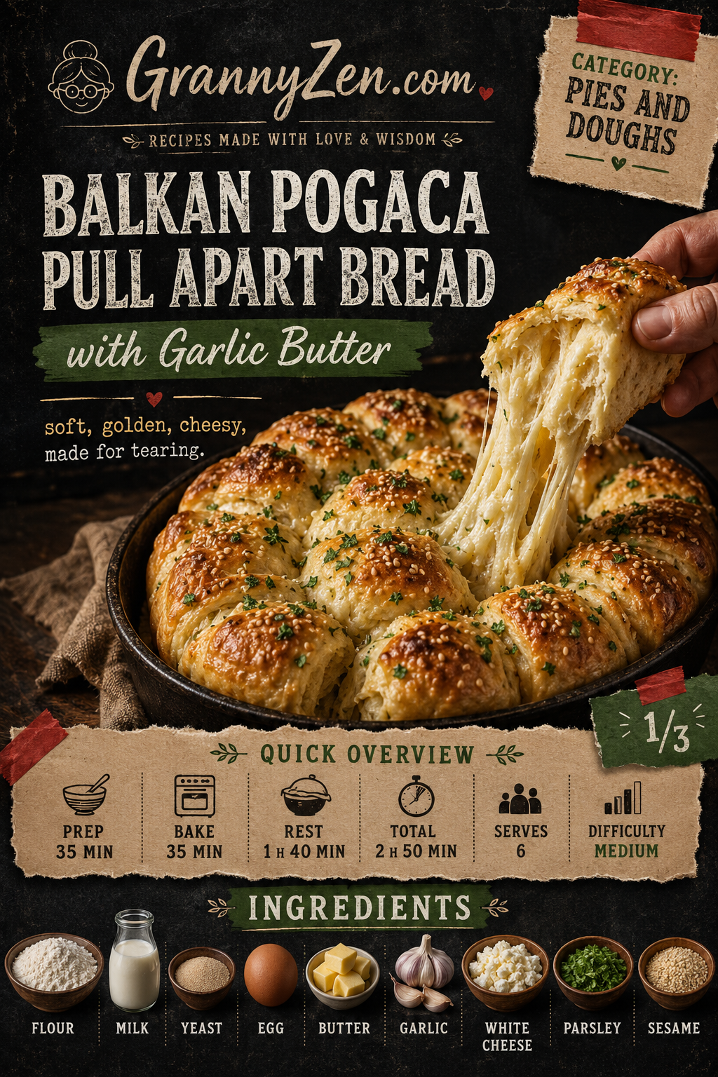 Image for recipe: Balkan Pogaca Pull Apart Bread with Garlic Butter 🫓✨
