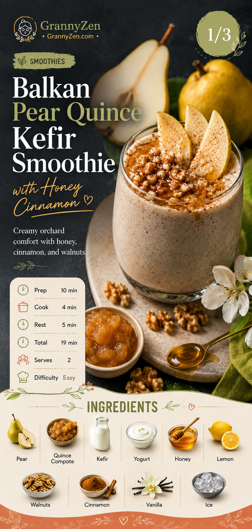 Image for recipe: Balkan Pear Quince Kefir Smoothie with Honey Cinnamon 🍐✨