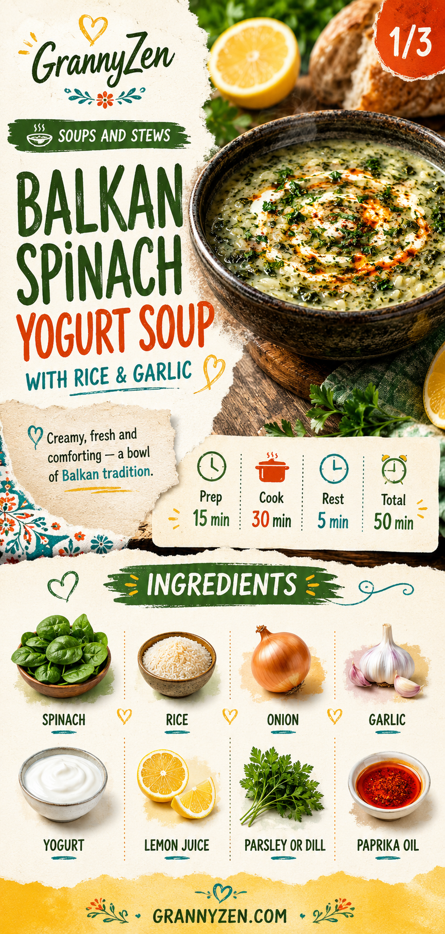 Image for recipe: Balkan Spinach Yogurt Soup with Rice and Garlic 🌿✨