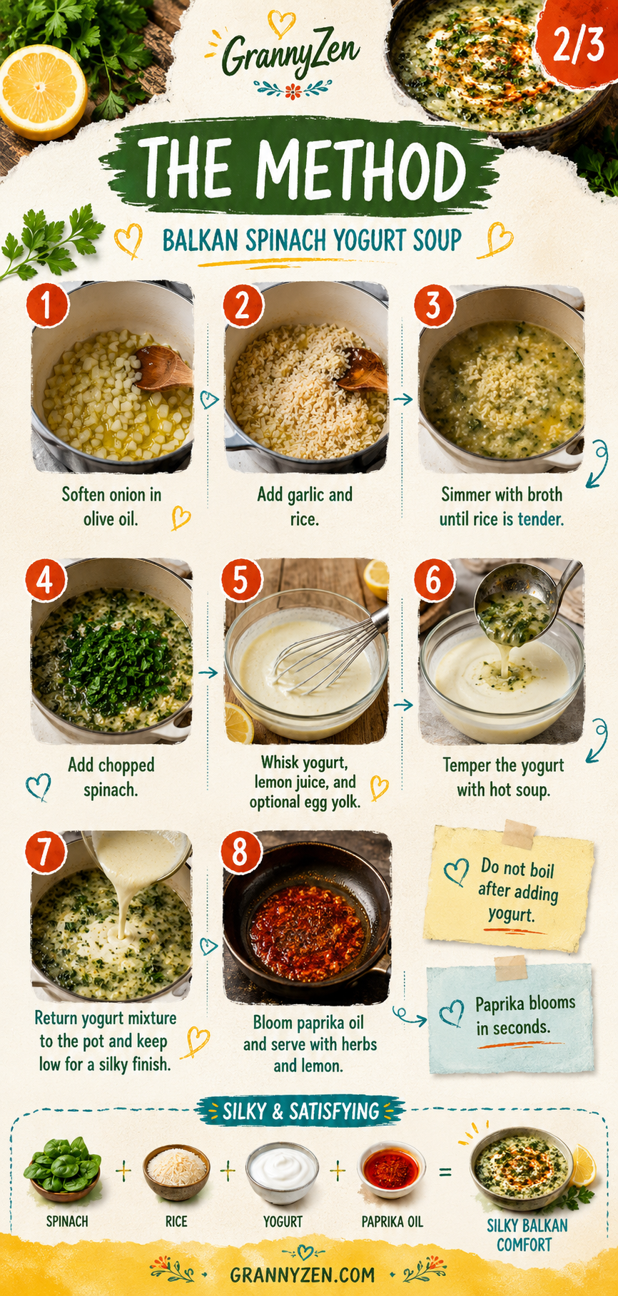 Image for recipe: Balkan Spinach Yogurt Soup with Rice and Garlic 🌿✨