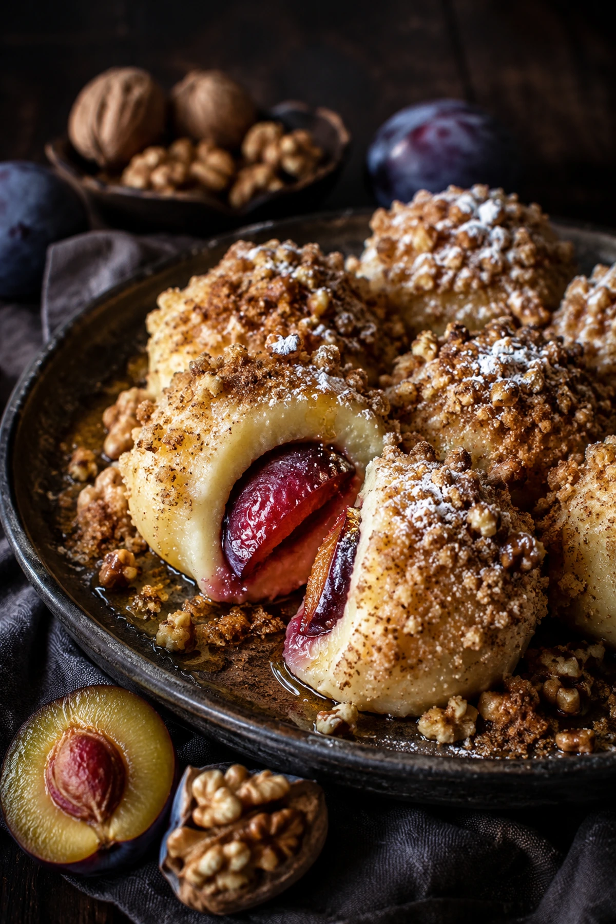 Balkan Plum Dumplings with Cinnamon Walnut Crumbs 🍑✨