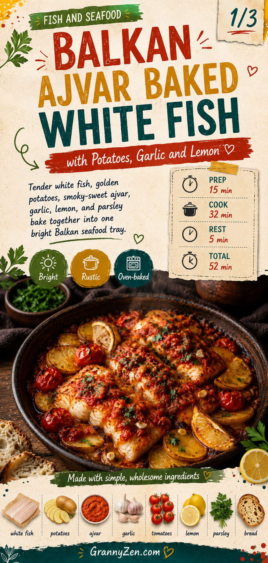 Image for recipe: Balkan Ajvar Baked White Fish with Potatoes 🐟🌶️