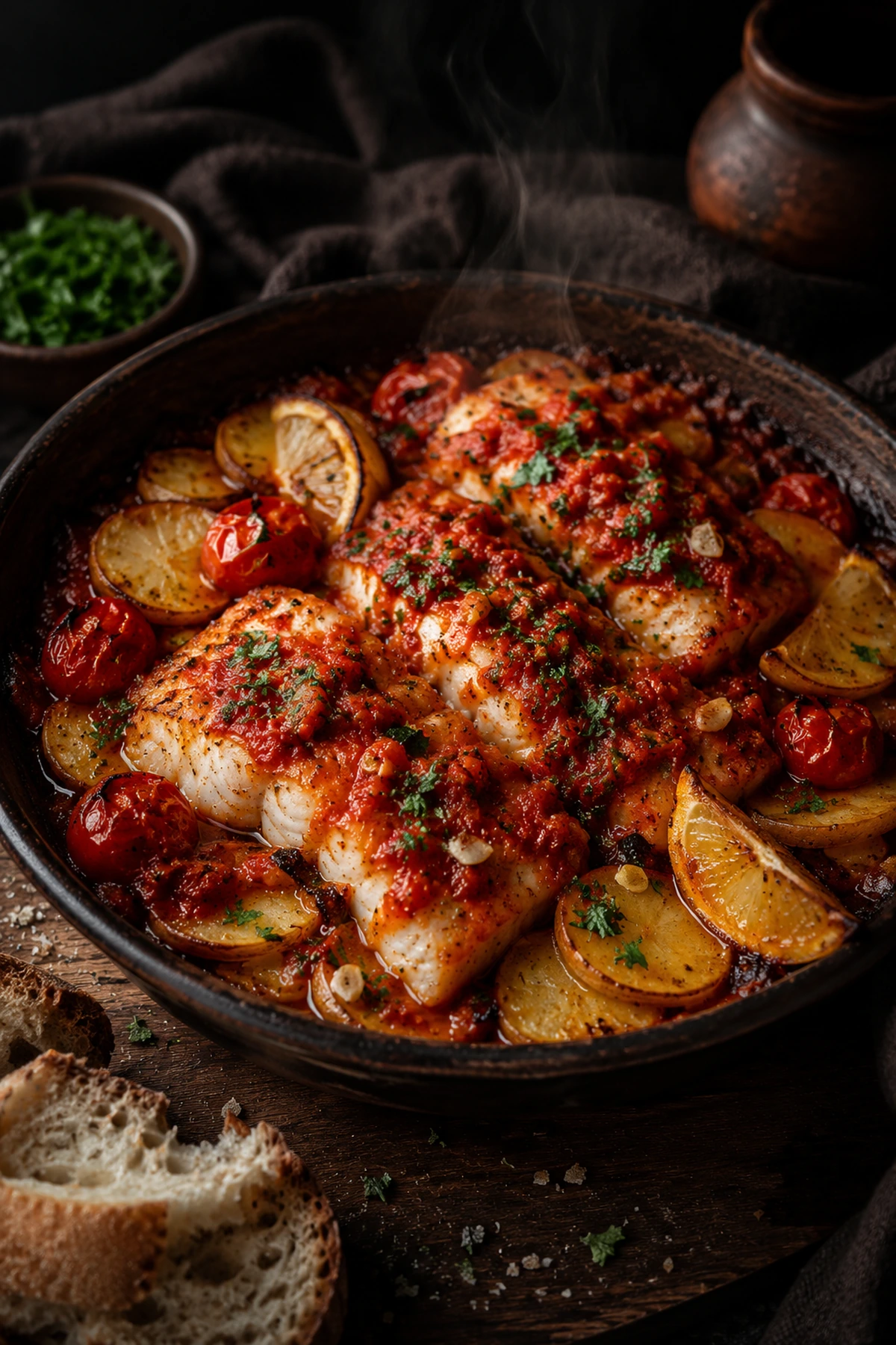 Balkan Ajvar Baked White Fish with Potatoes 🐟🌶️