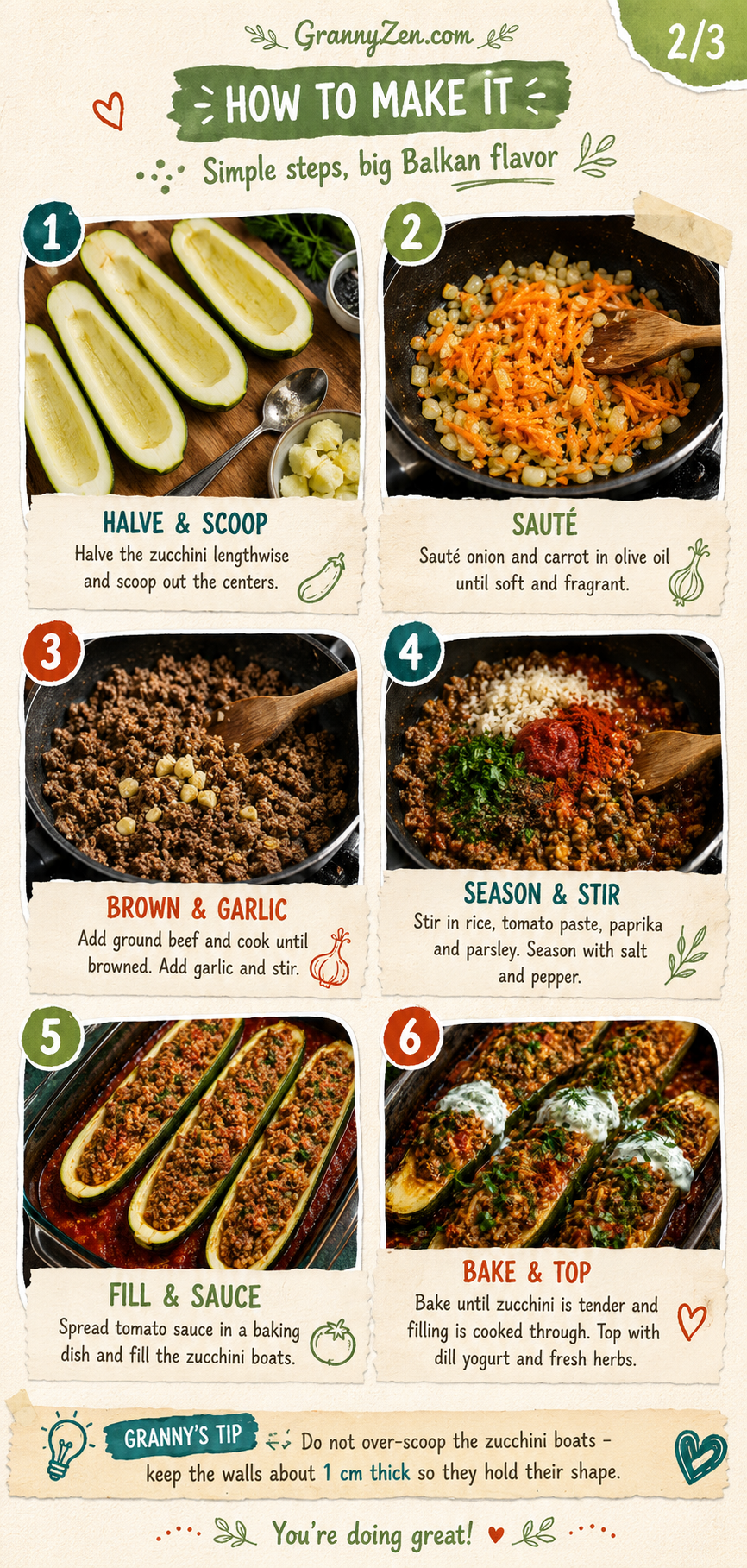 Image for recipe: Balkan Stuffed Zucchini with Beef Rice and Dill Yogurt 🥒✨