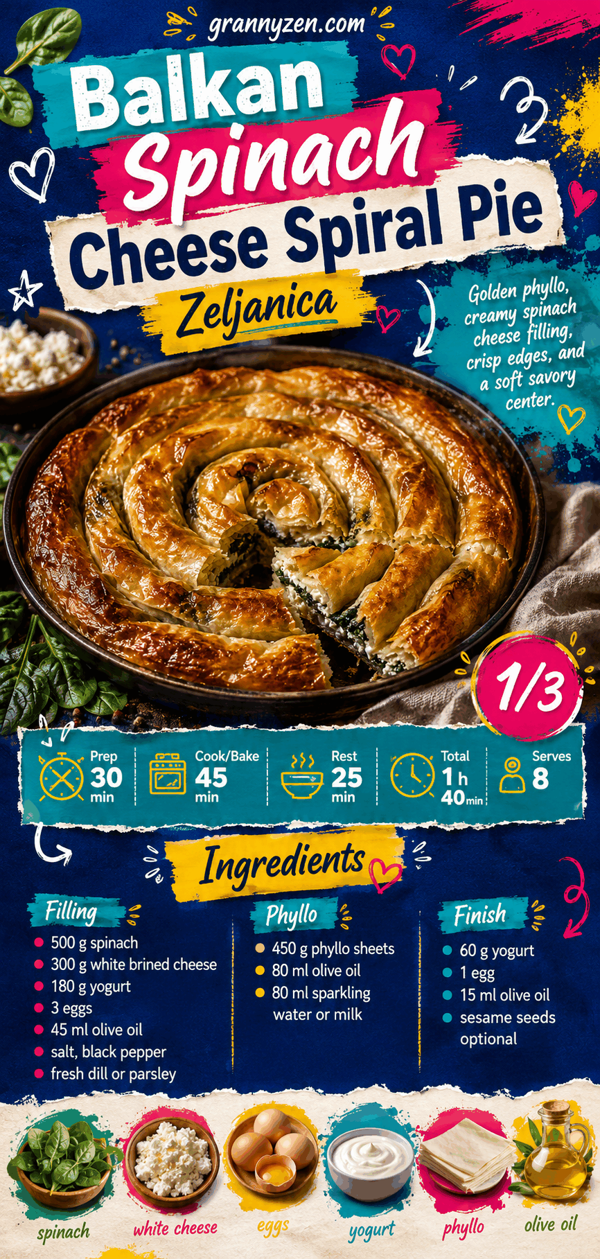Image for recipe: Balkan Spinach Cheese Spiral Pie Zeljanica 🥬✨
